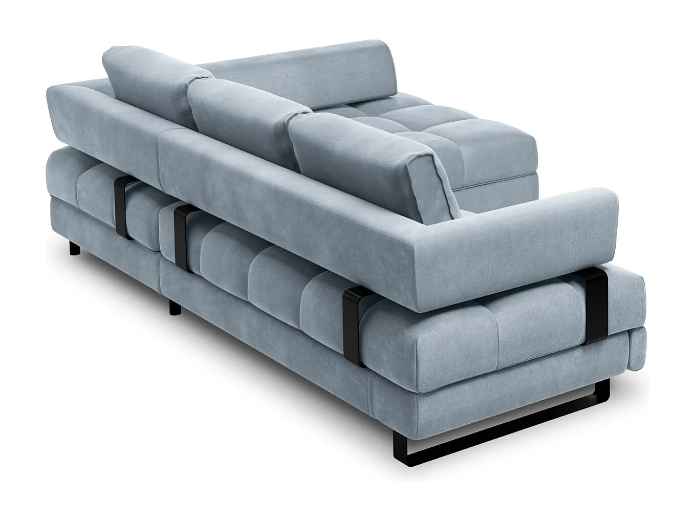 Cosmopolitan Design - Canapé d'angle droit convertible avec coffre de rangement "Clinton" 5 places en velours bleu clair - 272x173x89cm