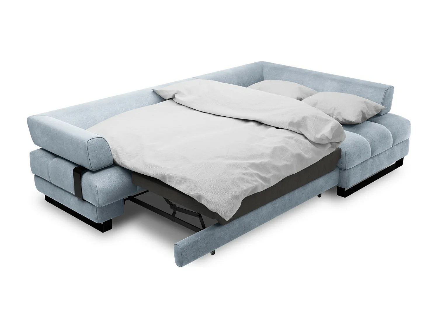 Cosmopolitan Design - Canapé d'angle droit convertible avec coffre de rangement "Clinton" 5 places en velours bleu clair - 272x173x89cm