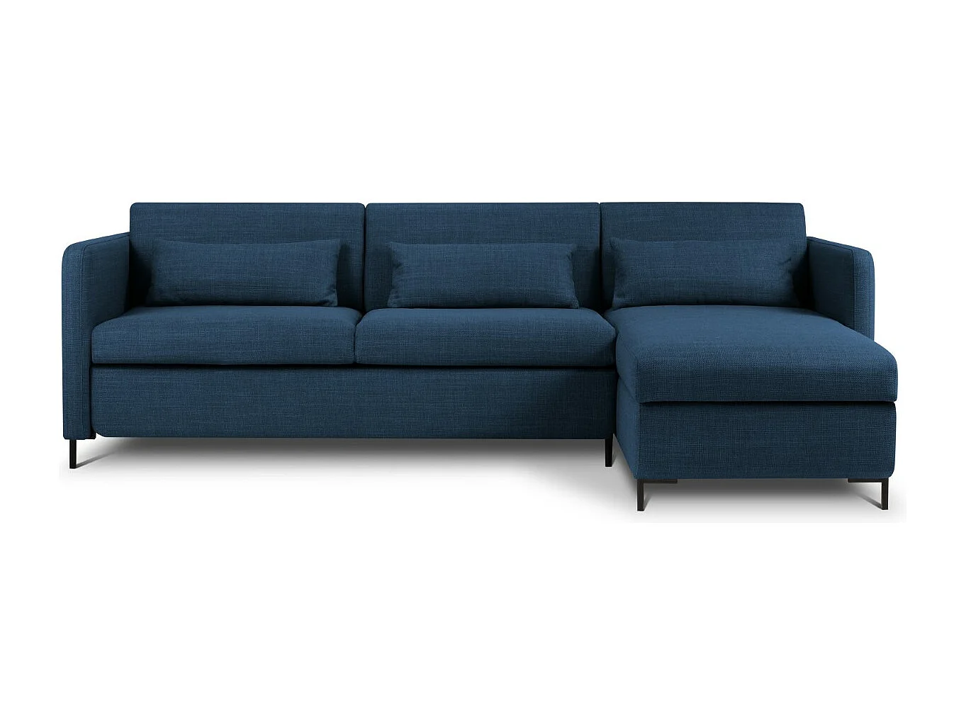 CXL by Christian Lacroix - Canapé d'angle droit convertible avec coffre de rangement "Yanis" 4 places en tissu structurel bleu - 260x170x80cm