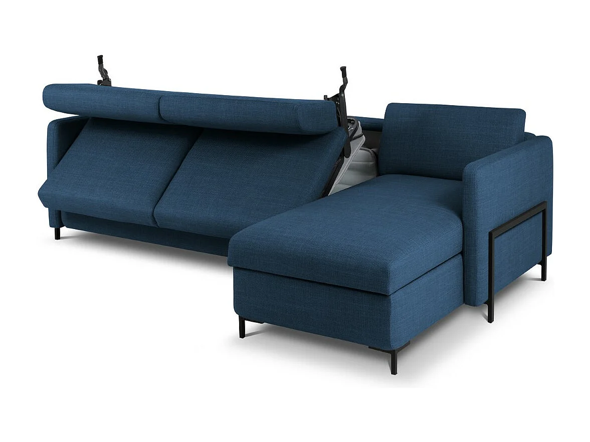 CXL by Christian Lacroix - Canapé d'angle droit convertible avec coffre de rangement "Yanis" 4 places en tissu structurel bleu - 260x170x80cm