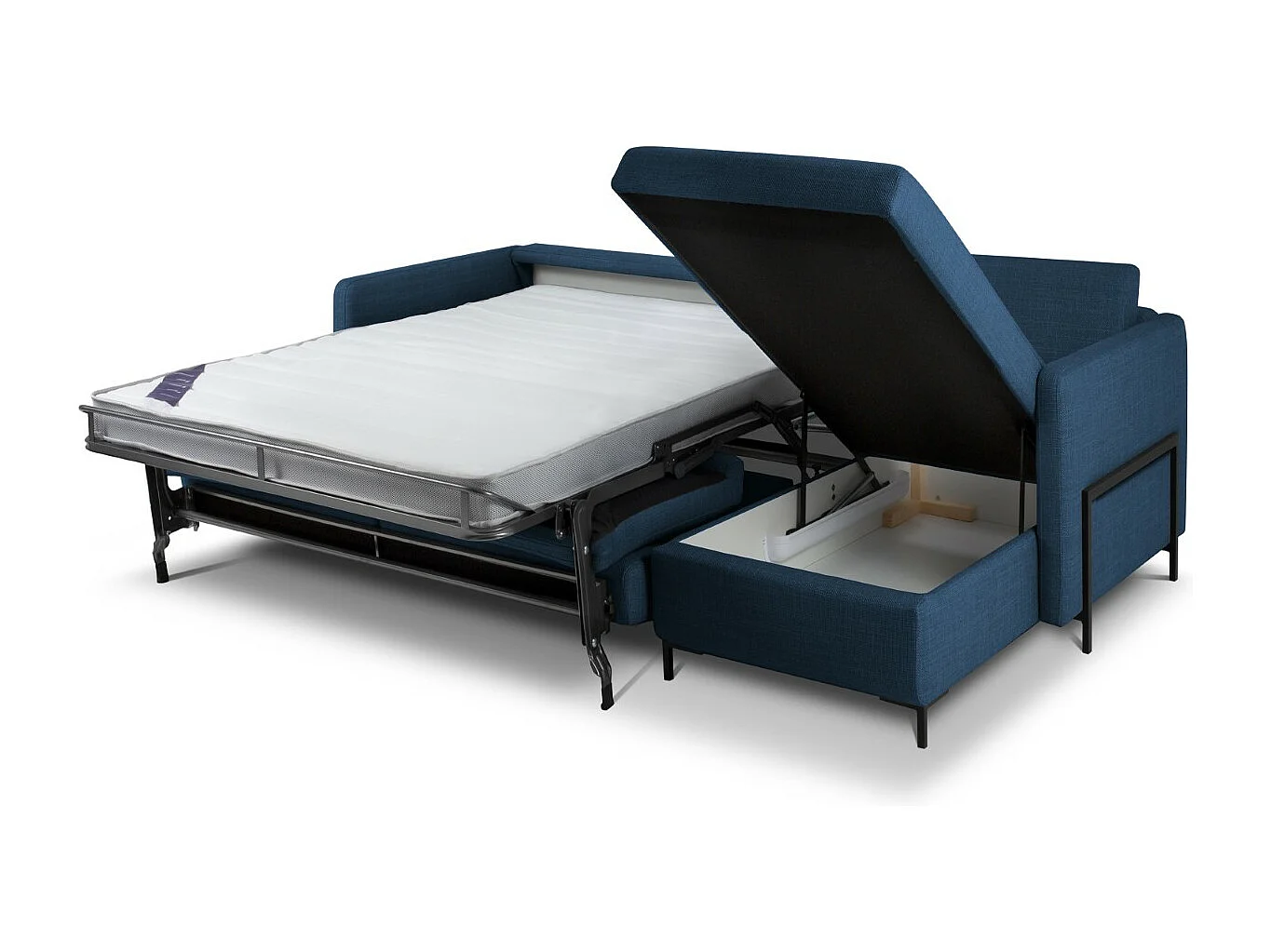 CXL by Christian Lacroix - Canapé d'angle droit convertible avec coffre de rangement "Yanis" 4 places en tissu structurel bleu - 260x170x80cm