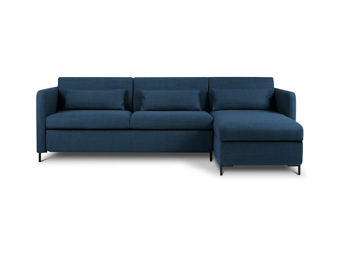 CXL by Christian Lacroix - Canapé d'angle droit convertible avec coffre de rangement "Yanis" 4 places en tissu structurel bleu - 260x170x80cm