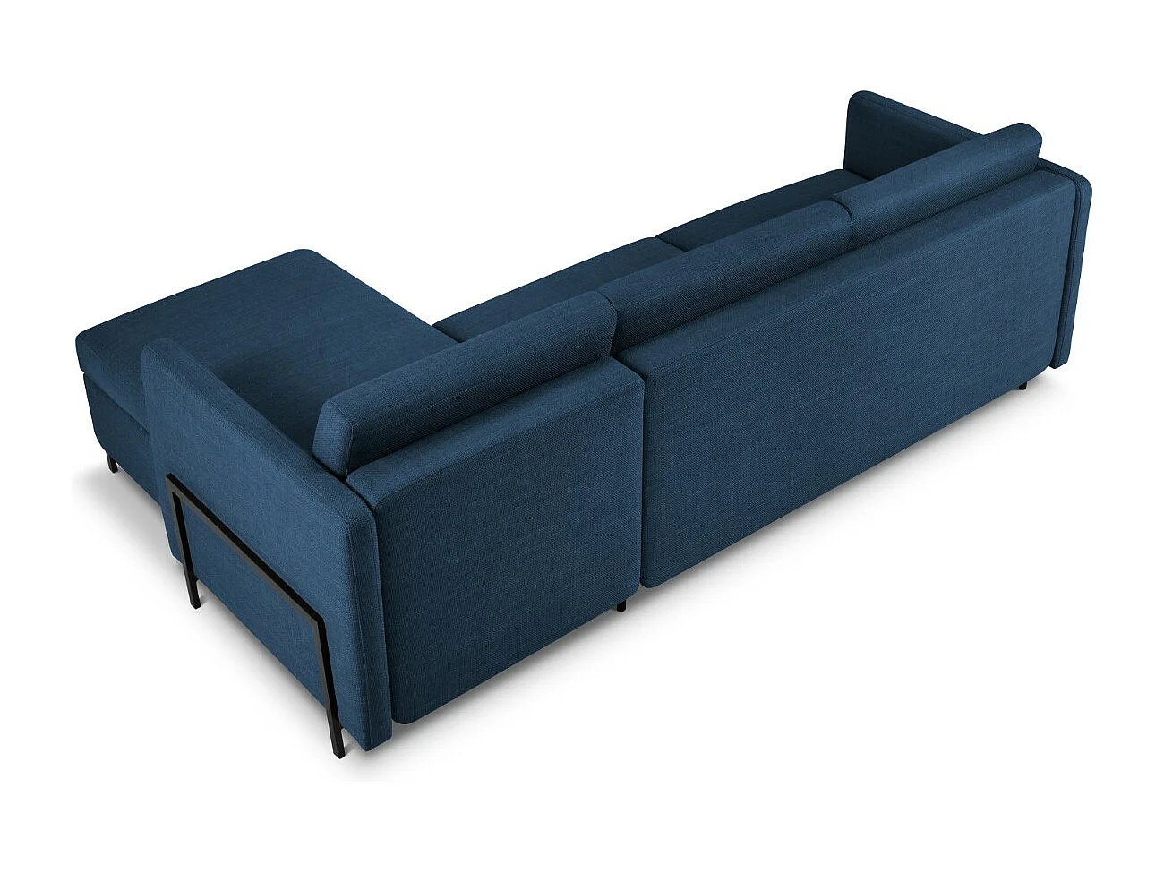 CXL by Christian Lacroix - Canapé d'angle droit convertible avec coffre de rangement "Yanis" 4 places en tissu structurel bleu - 260x170x80cm