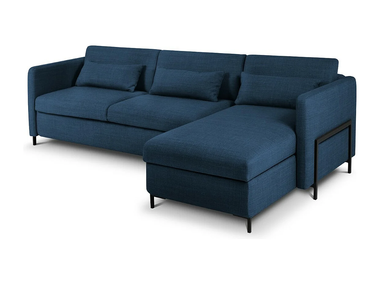 CXL by Christian Lacroix - Canapé d'angle droit convertible avec coffre de rangement "Yanis" 4 places en tissu structurel bleu - 260x170x80cm