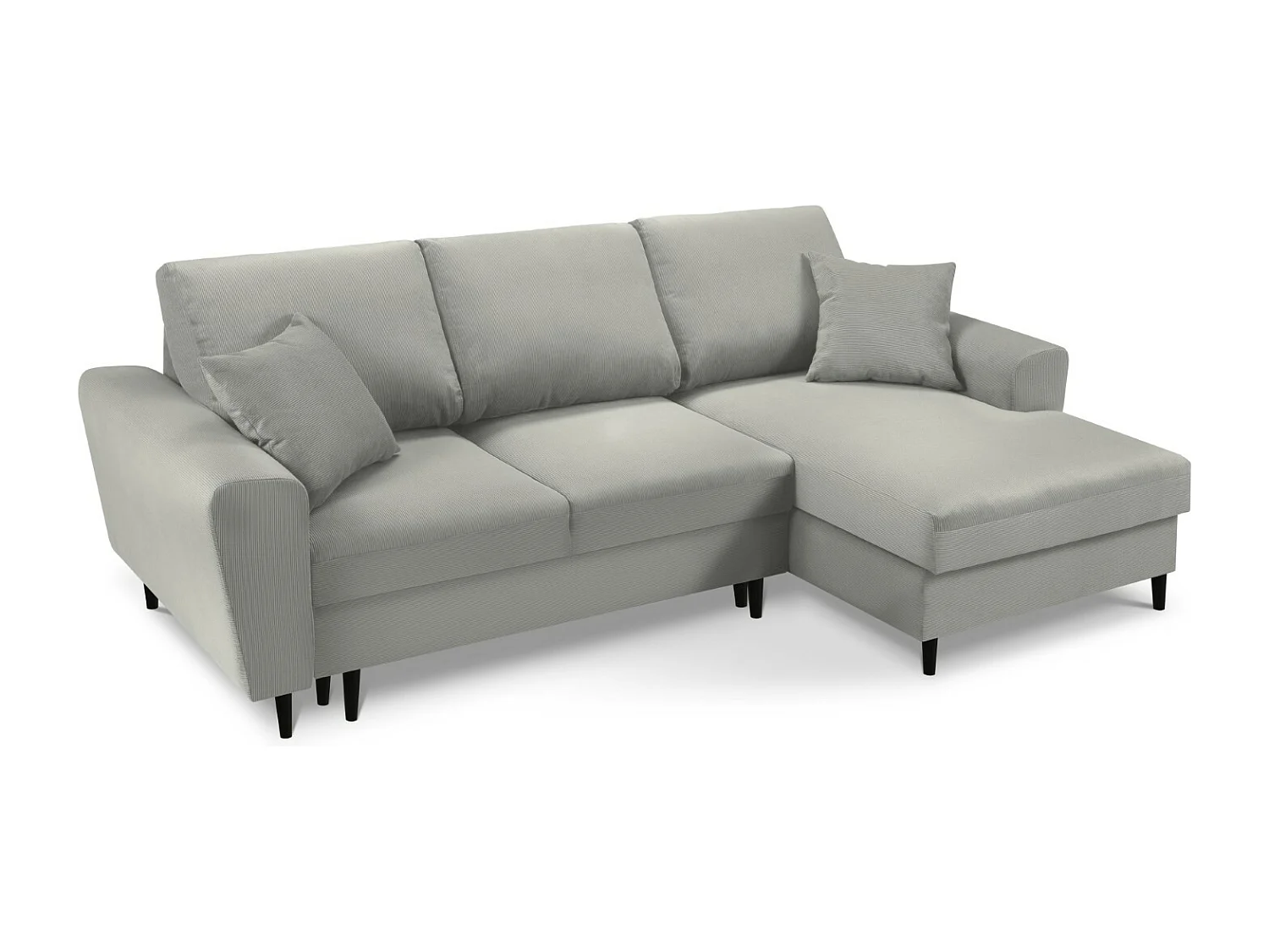 Cosmopolitan Design - Sofá cama esquinero derecho con baúl de almacenaje "Kyoto" 4 plazas de pana gris claro - 241x145x88cm