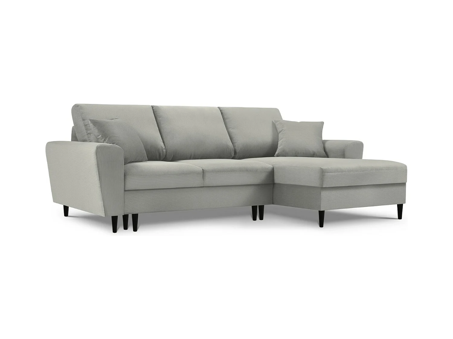 Cosmopolitan Design - Canapé d'angle droit convertible avec coffre de rangement "Kyoto" 4 places en velours côtelé gris clair - 241x145x88cm