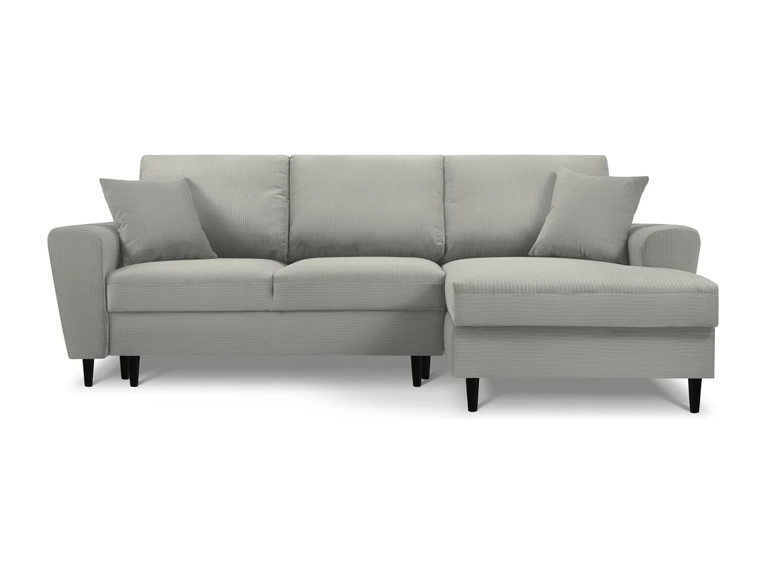 Cosmopolitan Design - Canapé d'angle droit convertible avec coffre de rangement "Kyoto" 4 places en velours côtelé gris clair - 241x145x88cm