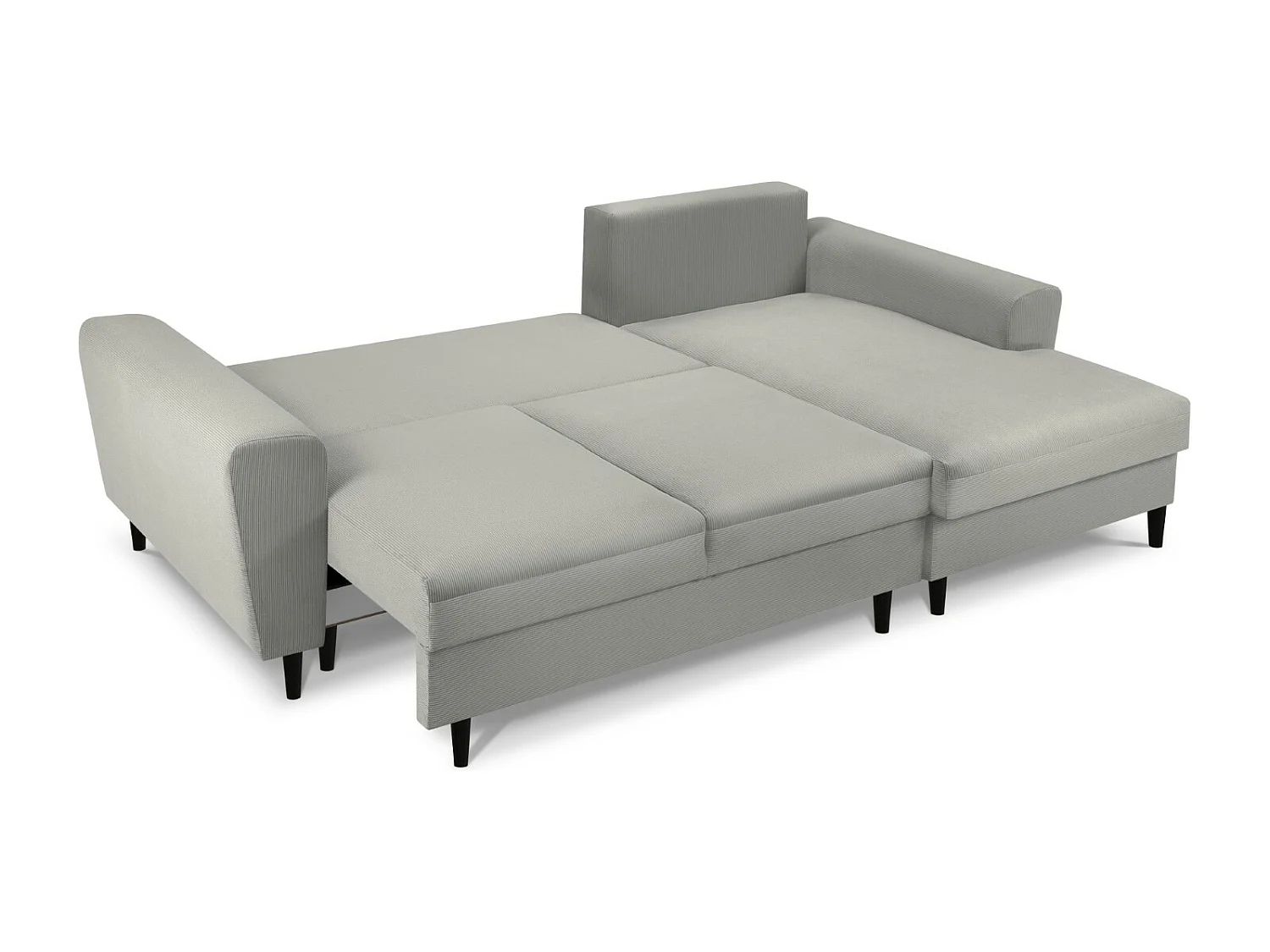 Cosmopolitan Design - Canapé d'angle droit convertible avec coffre de rangement "Kyoto" 4 places en velours côtelé gris clair - 241x145x88cm