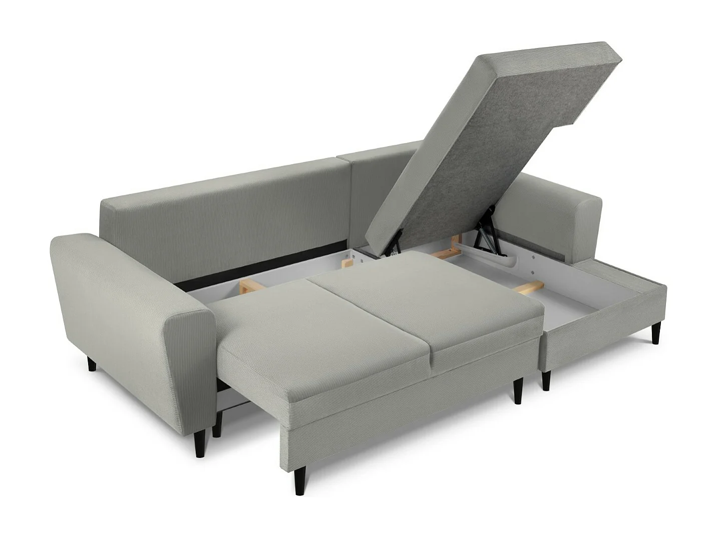 Cosmopolitan Design - Canapé d'angle droit convertible avec coffre de rangement "Kyoto" 4 places en velours côtelé gris clair - 241x145x88cm