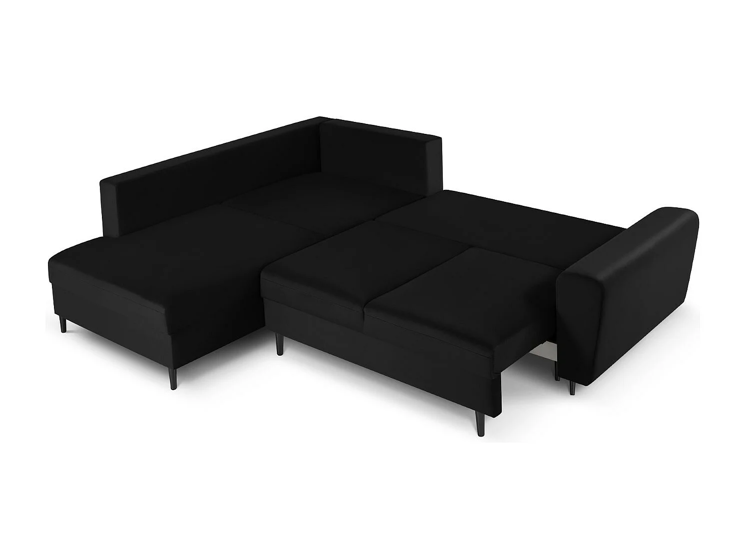 Cosmopolitan Design - 5-Sitzer ausklappbares Ecksofa links mit Container "Kyoto" aus Samt schwarz - 243x194x88cm