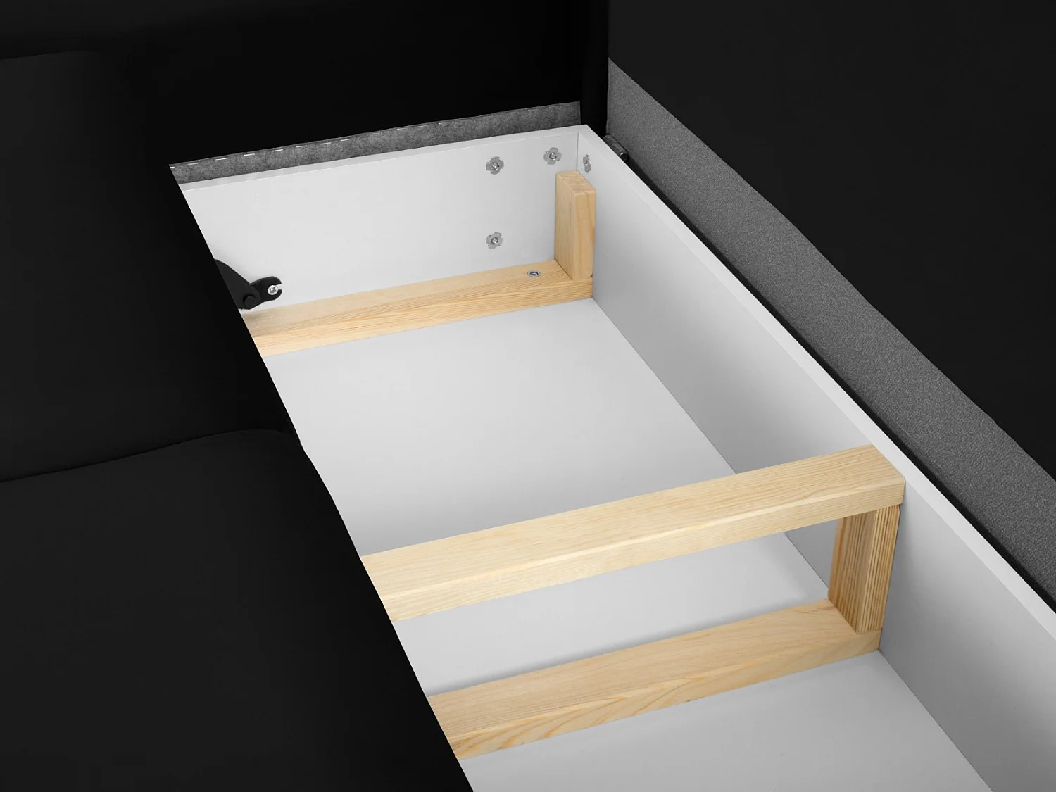 Cosmopolitan Design - 5-Sitzer ausklappbares Ecksofa links mit Container "Kyoto" aus Samt schwarz - 243x194x88cm