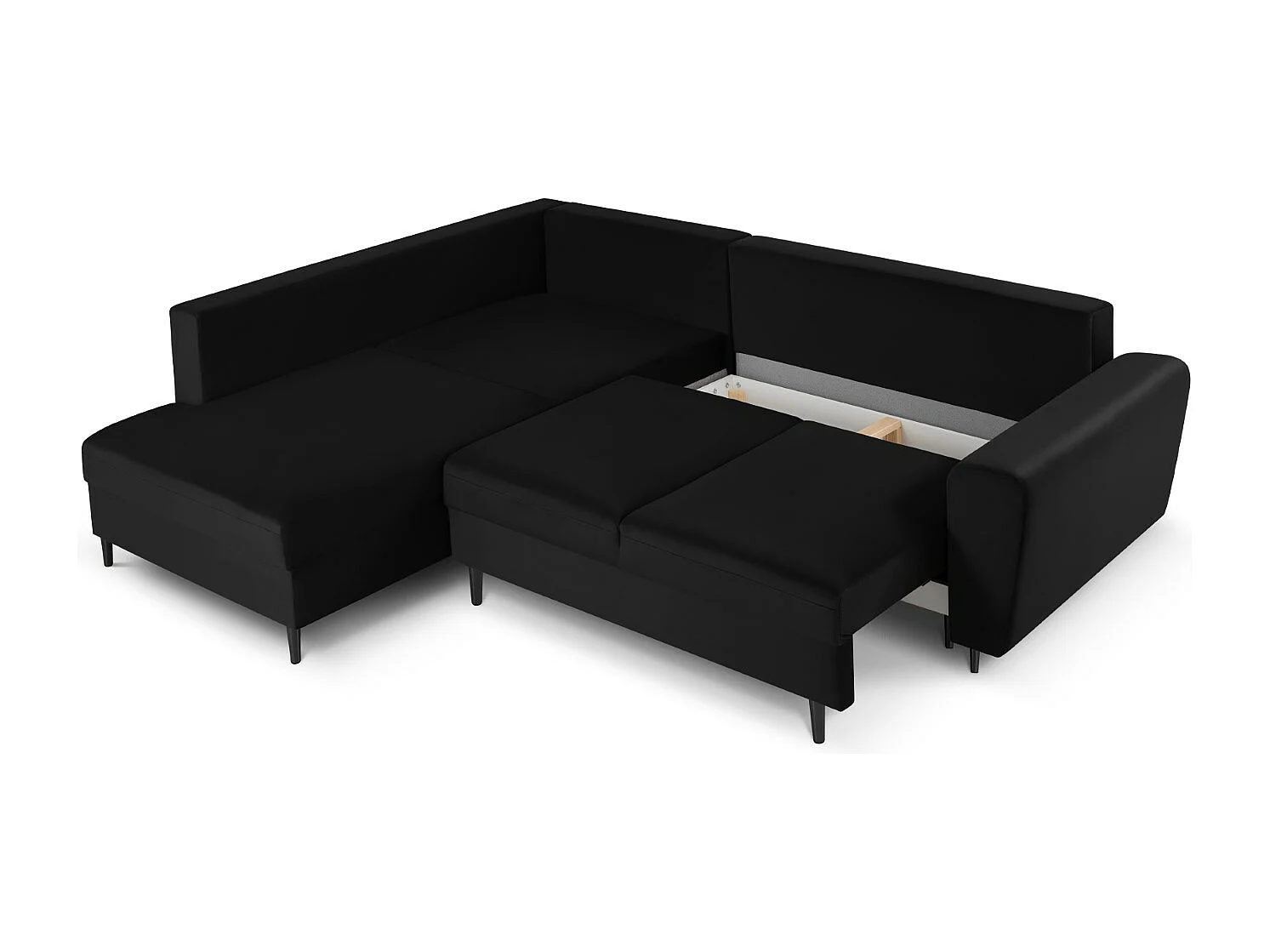 Cosmopolitan Design - Canapé d'angle gauche convertible avec coffre de rangement "Kyoto" 5 places en velours noir - 243x194x88cm