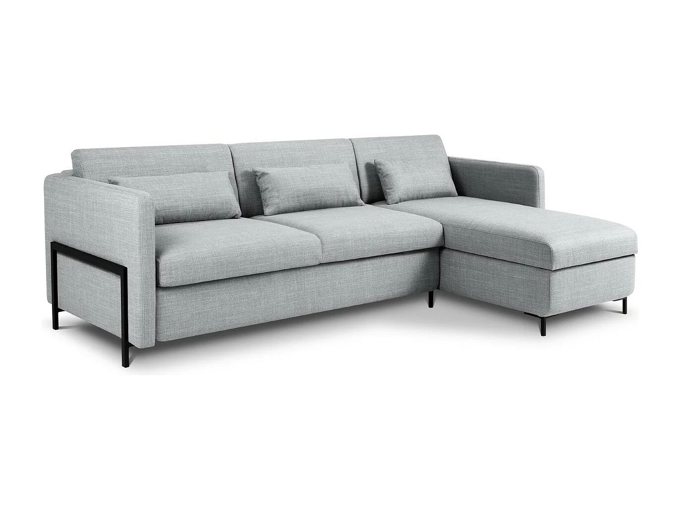 CXL by Christian Lacroix - Canapé d'angle droit convertible avec coffre de rangement "Yanis" 4 places en tissu structurel gris clair - 260x170x80cm