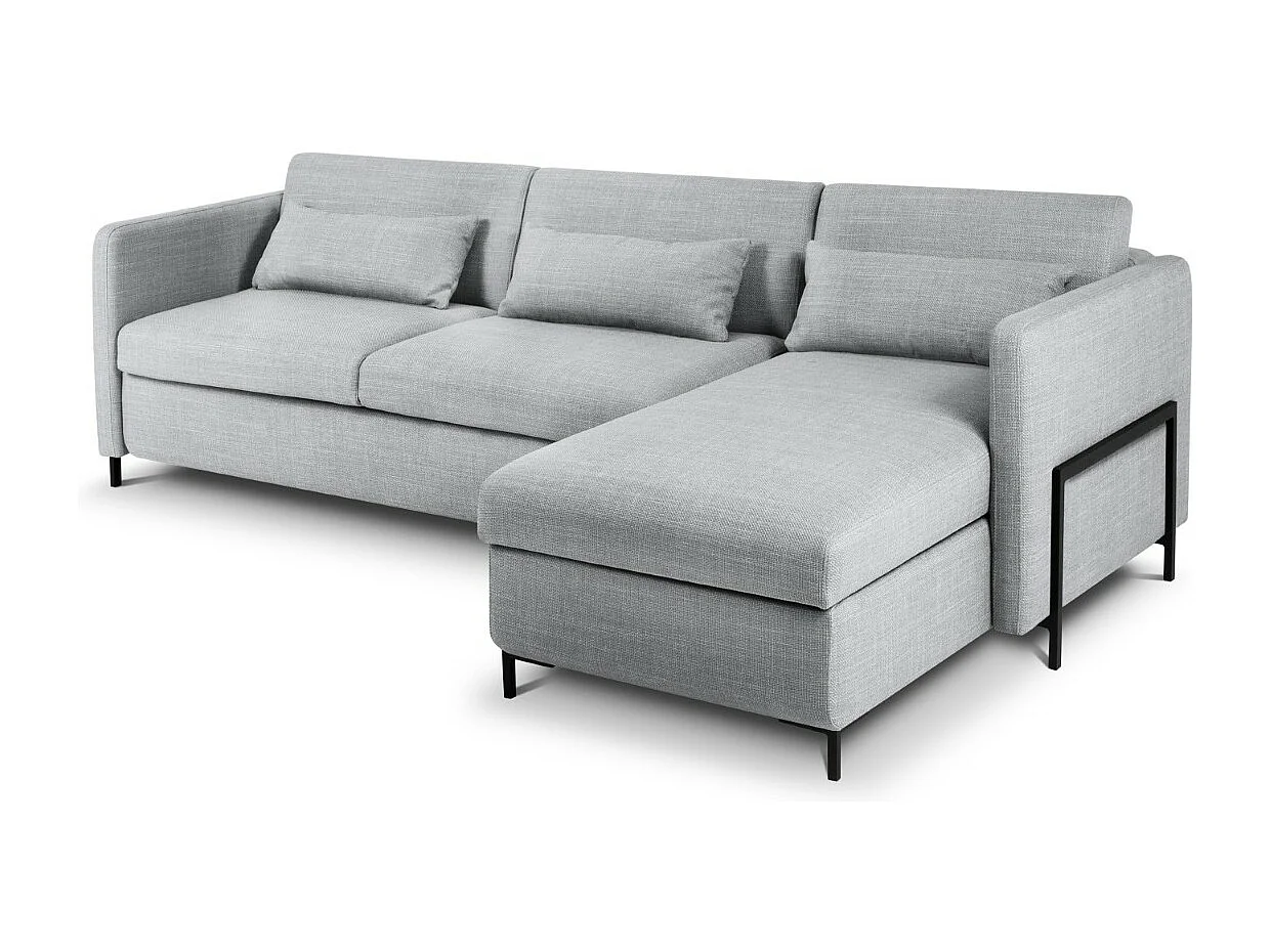 CXL by Christian Lacroix - Canapé d'angle droit convertible avec coffre de rangement "Yanis" 4 places en tissu structurel gris clair - 260x170x80cm