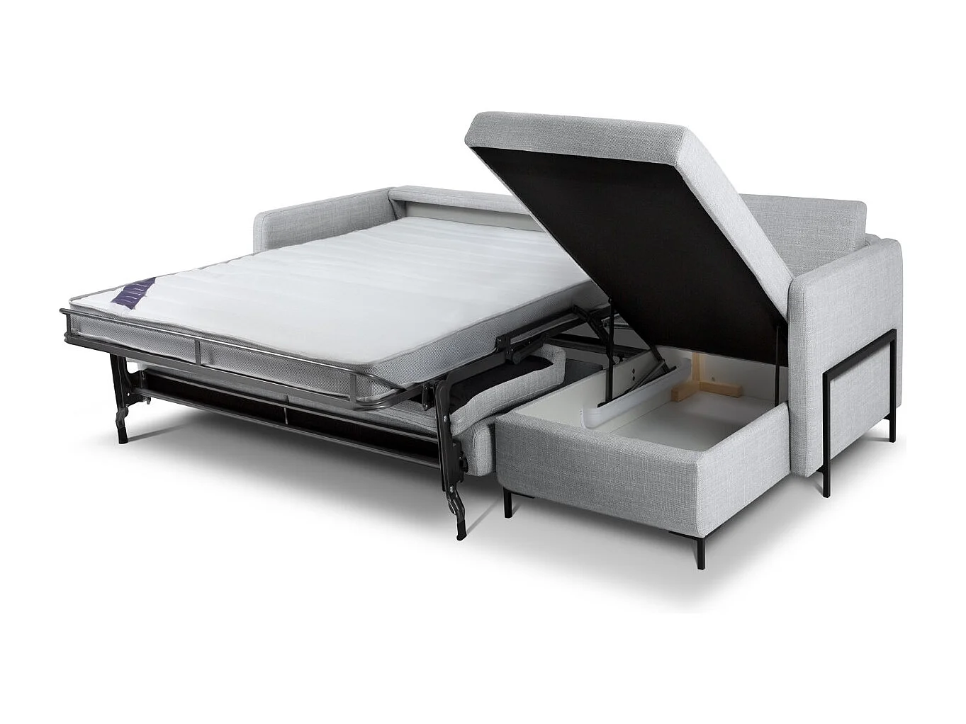 CXL by Christian Lacroix - Canapé d'angle droit convertible avec coffre de rangement "Yanis" 4 places en tissu structurel gris clair - 260x170x80cm