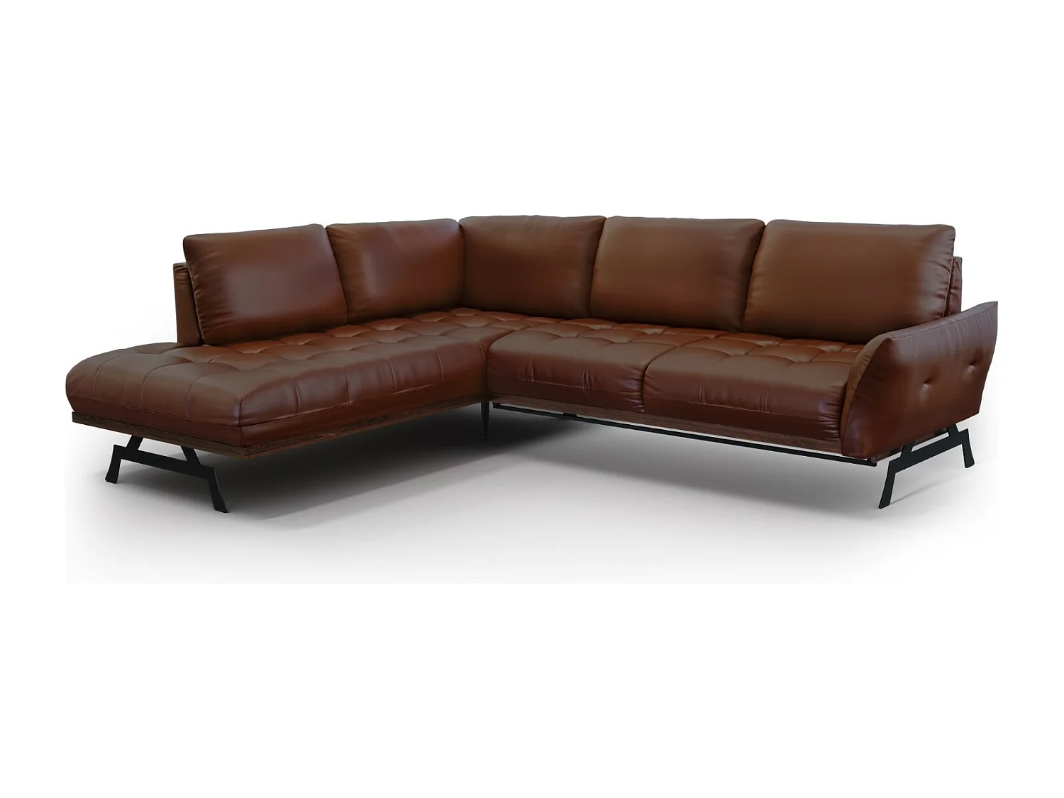 CXL by Christian Lacroix - Canapé d'angle gauche convertible "Olivier" 5 places en cuir véritable marron - 262x204x87cm