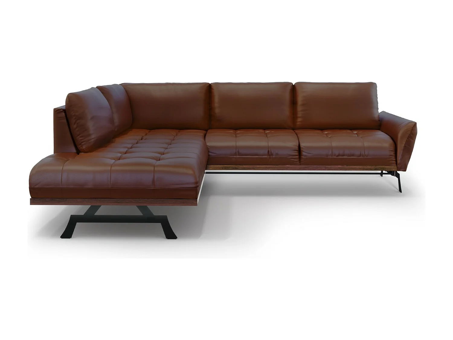 CXL by Christian Lacroix - Canapé d'angle gauche convertible "Olivier" 5 places en cuir véritable marron - 262x204x87cm