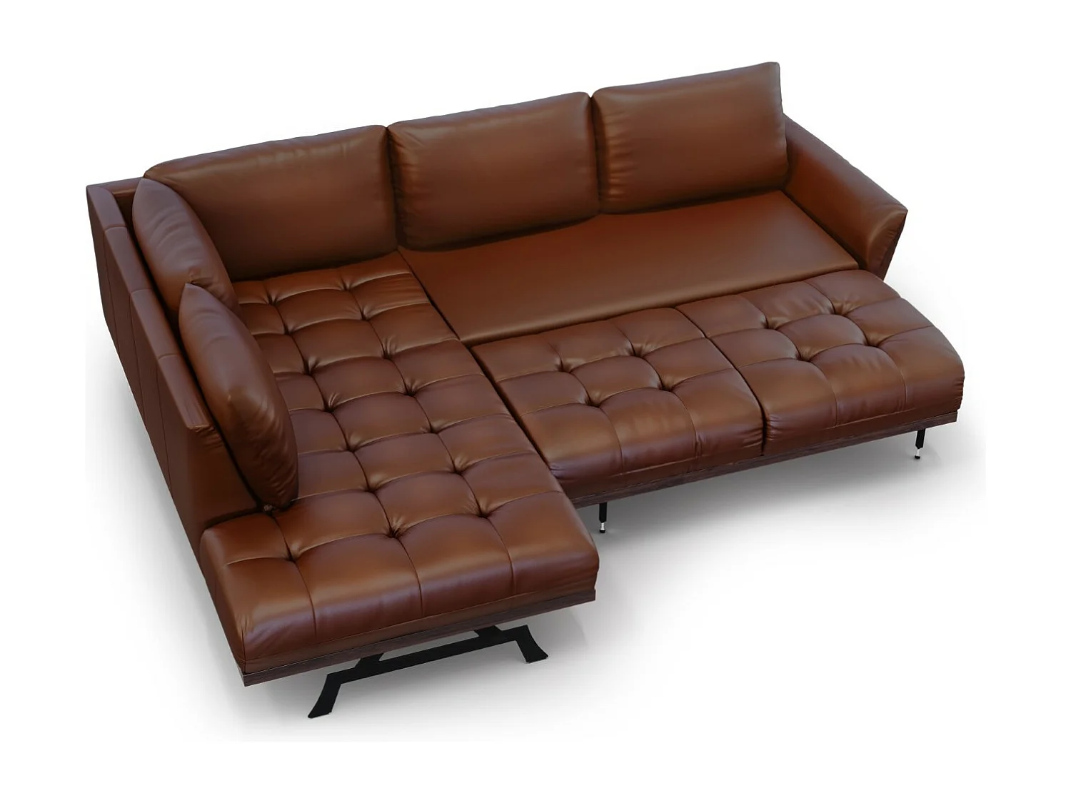 CXL by Christian Lacroix - Canapé d'angle gauche convertible "Olivier" 5 places en cuir véritable marron - 262x204x87cm