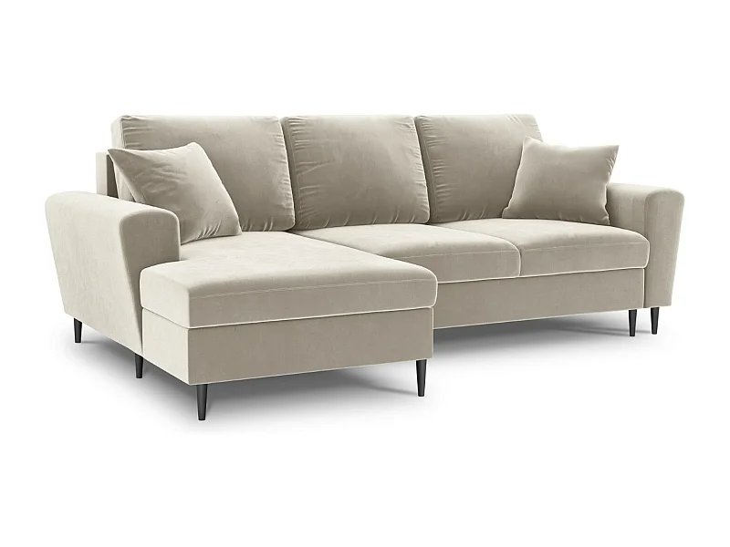Cosmopolitan Design - Divano convertibile angolare sinistro con contenitore "Kyoto" 4 posti in velluto beige chiaro - 241x145x88cm