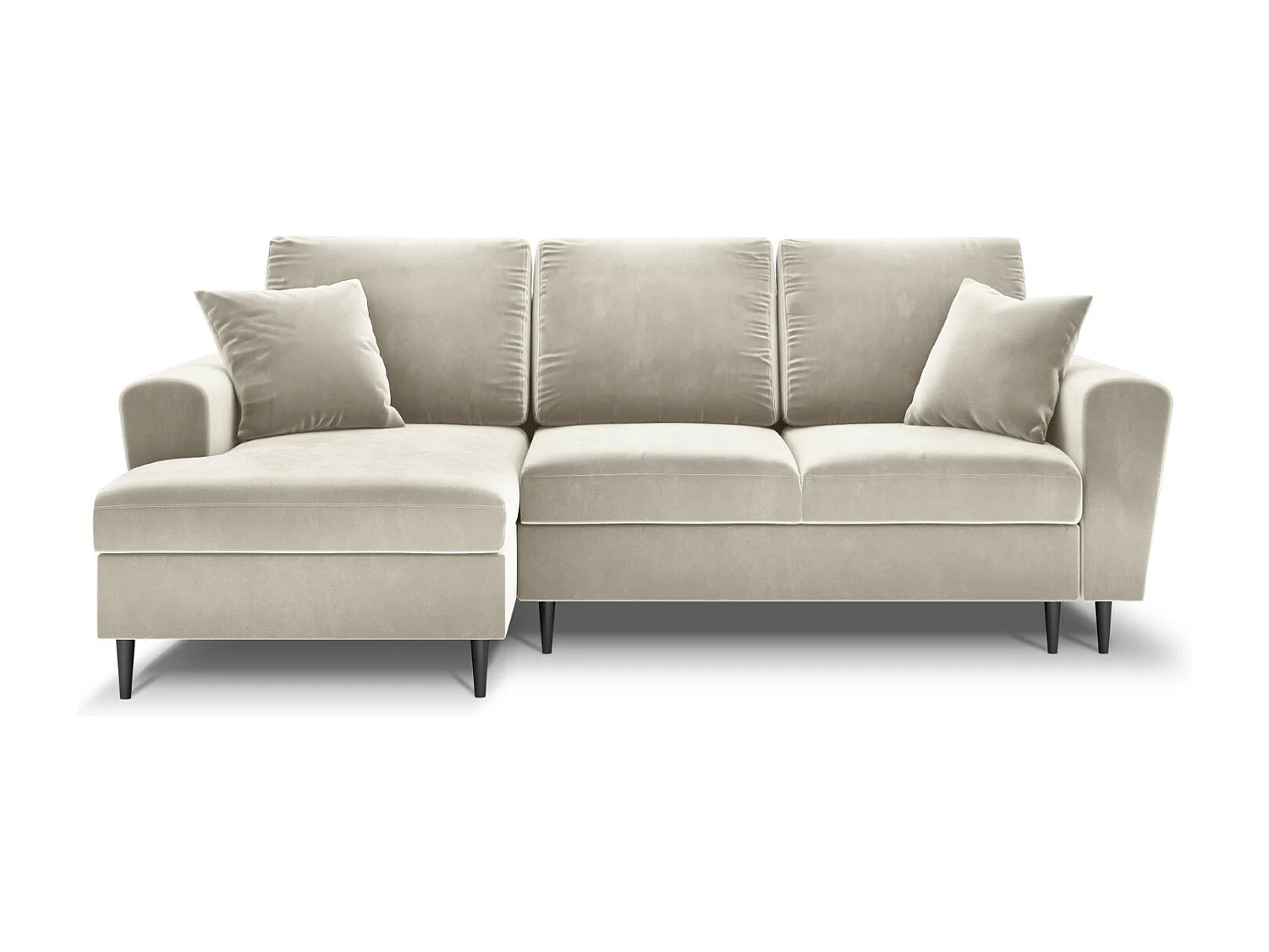 Cosmopolitan Design - 4-Sitzer ausklappbares Ecksofa links mit Container "Kyoto" aus Samt leichtes beige - 241x145x88cm