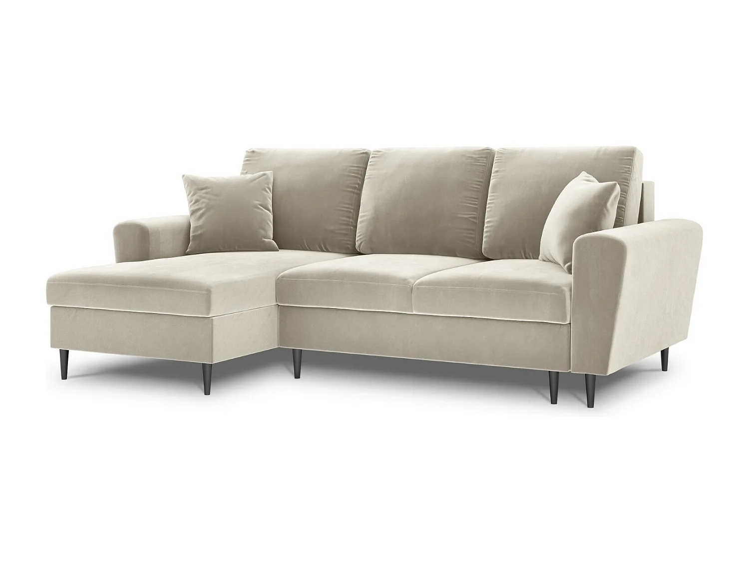 Cosmopolitan Design - 4-Sitzer ausklappbares Ecksofa links mit Container "Kyoto" aus Samt leichtes beige - 241x145x88cm