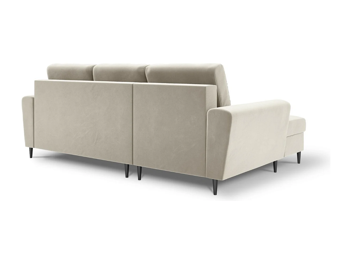 Cosmopolitan Design - 4-Sitzer ausklappbares Ecksofa links mit Container "Kyoto" aus Samt leichtes beige - 241x145x88cm