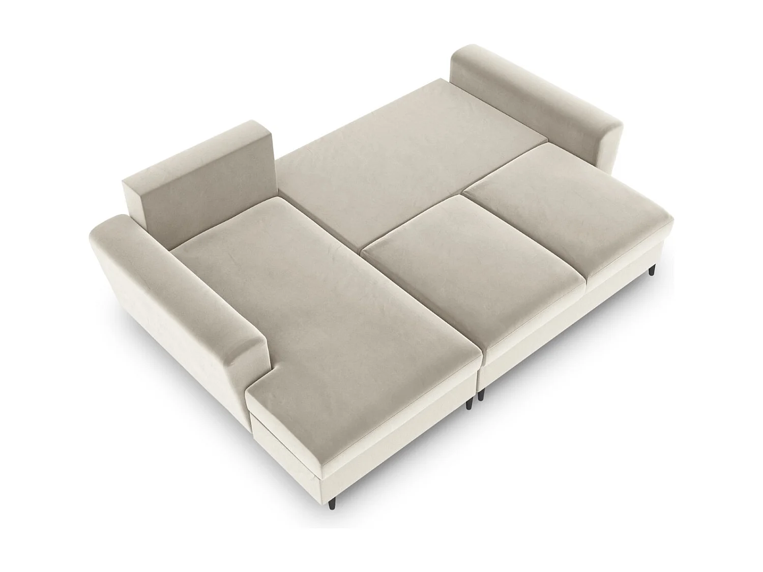 Cosmopolitan Design - 4-Sitzer ausklappbares Ecksofa links mit Container "Kyoto" aus Samt leichtes beige - 241x145x88cm