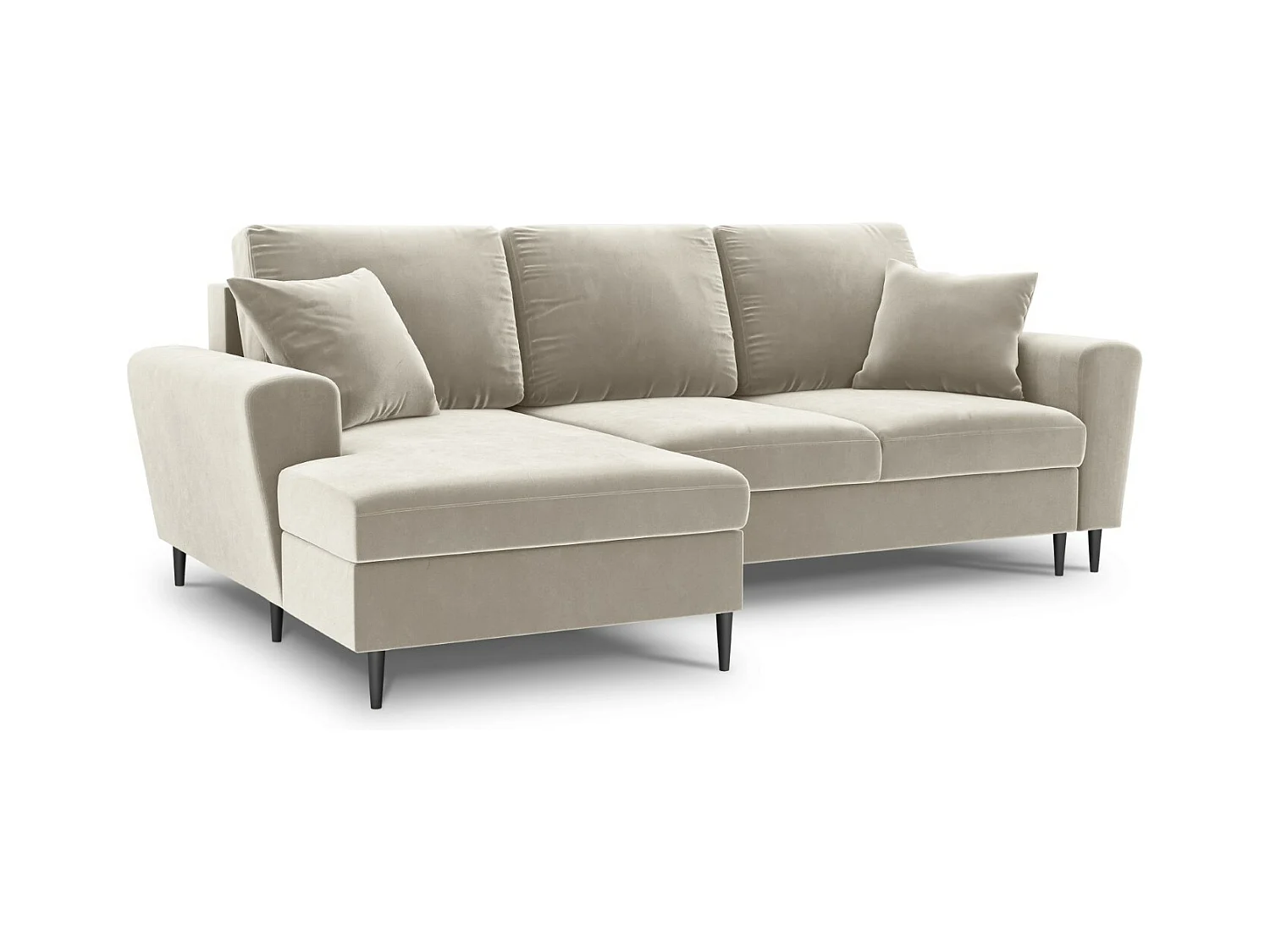 Cosmopolitan Design - Canapé d'angle gauche convertible avec coffre de rangement "Kyoto" 4 places en velours beige clair - 241x145x88cm
