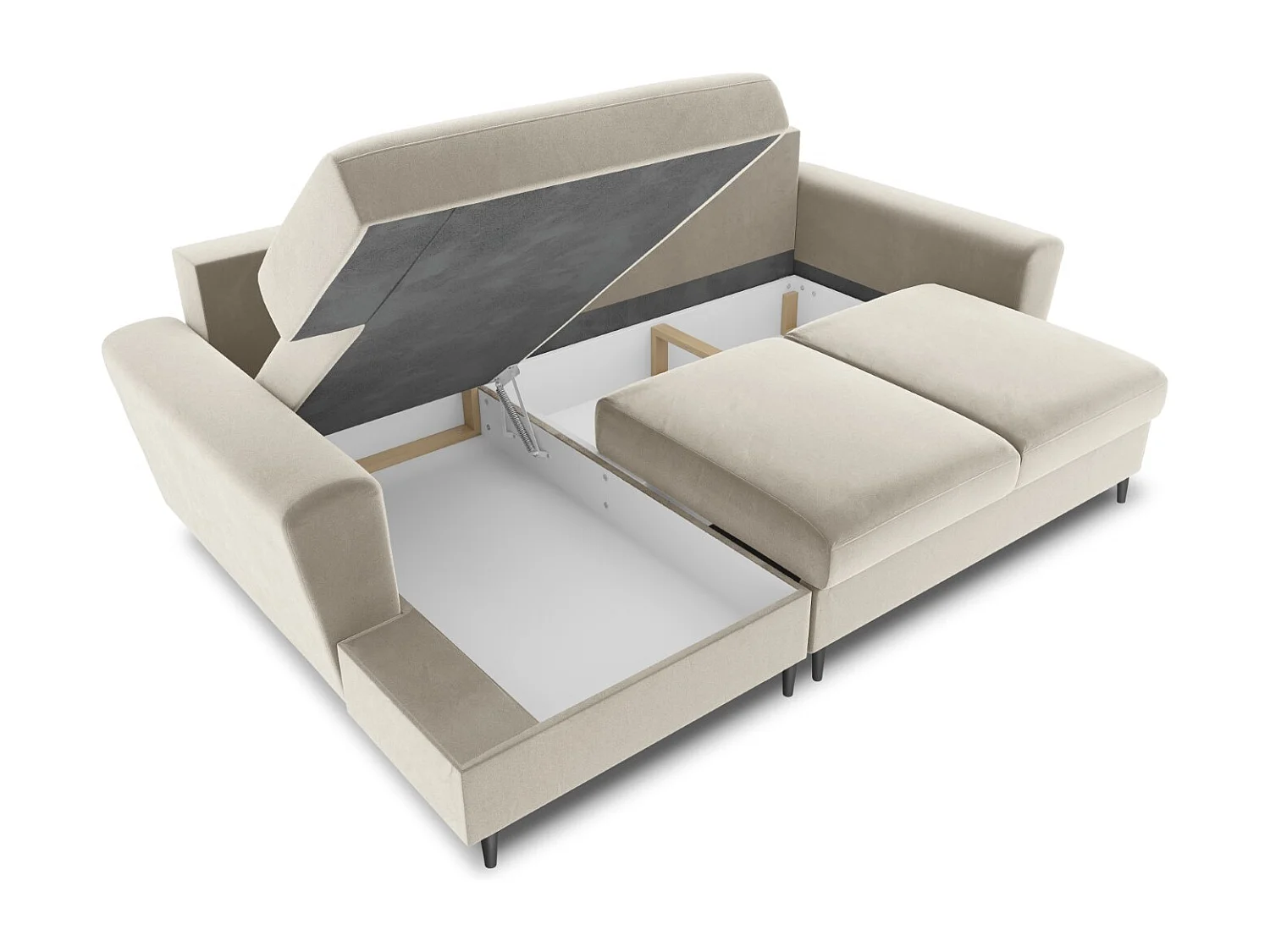 Cosmopolitan Design - Canapé d'angle gauche convertible avec coffre de rangement "Kyoto" 4 places en velours beige clair - 241x145x88cm