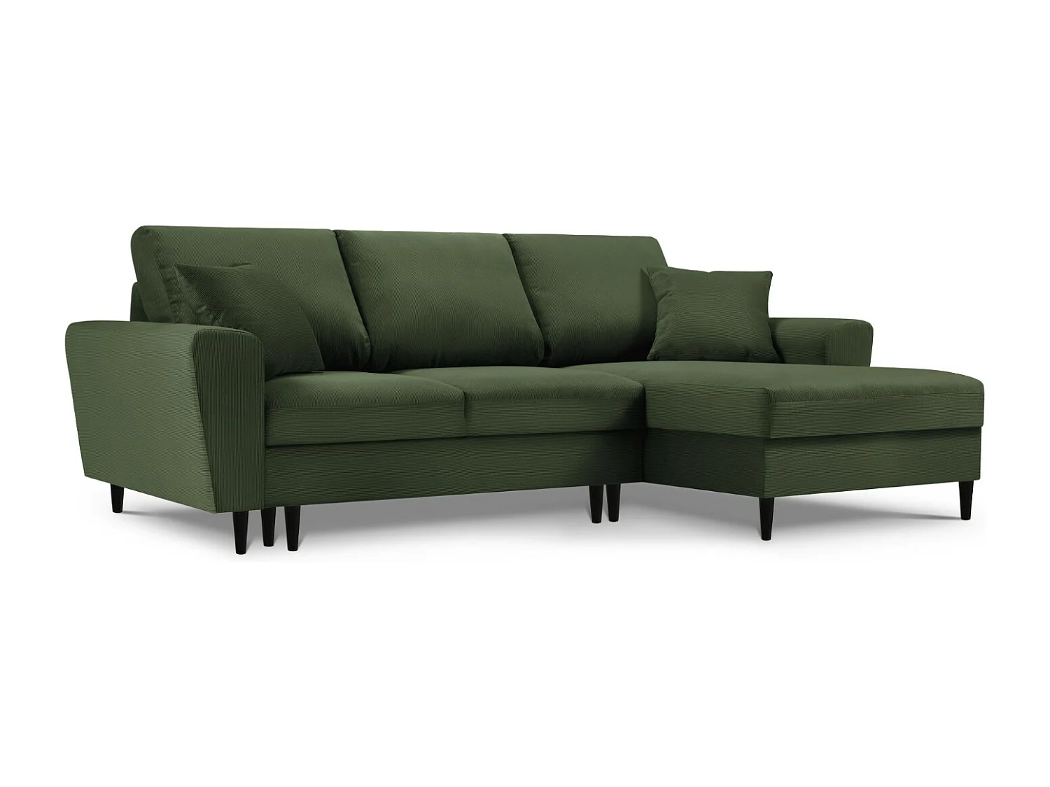 Cosmopolitan Design - 4-Sitzer ausklappbares Ecksofa rechts mit Container "Kyoto" aus Cord flaschengrün - 241x145x88cm