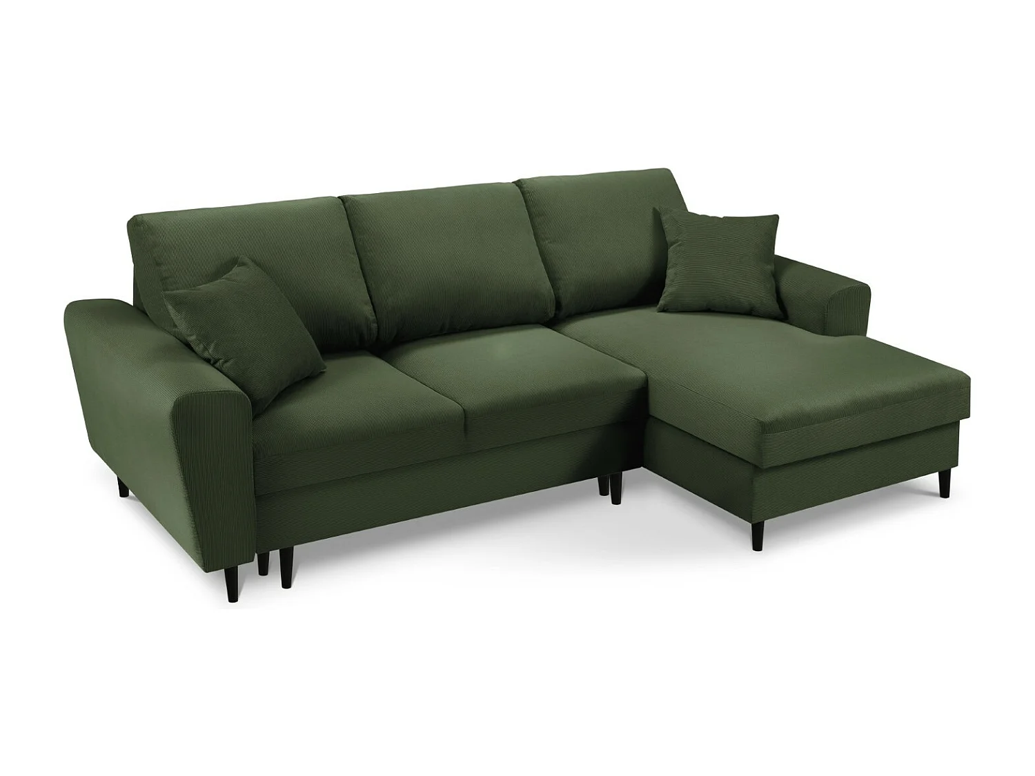 Cosmopolitan Design - 4-Sitzer ausklappbares Ecksofa rechts mit Container "Kyoto" aus Cord flaschengrün - 241x145x88cm