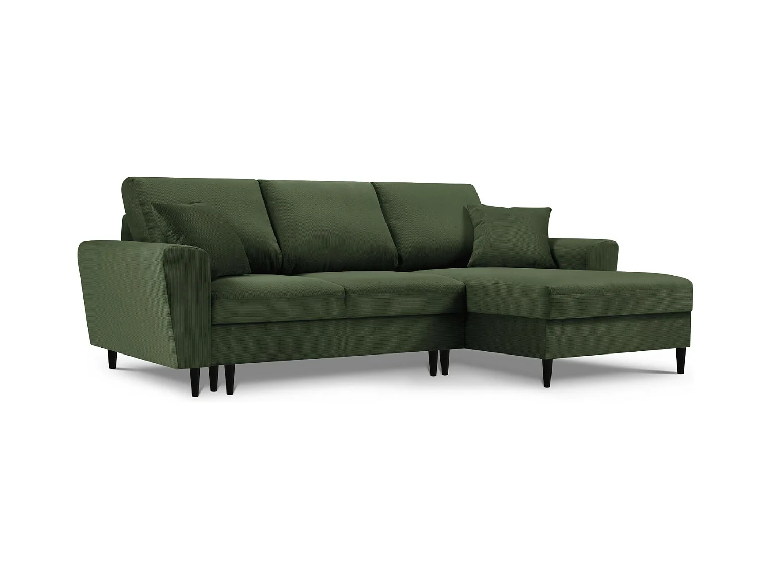 Cosmopolitan Design - Canapé d'angle droit convertible avec coffre de rangement "Kyoto" 4 places en velours côtelé vert bouteille - 241x145x88cm