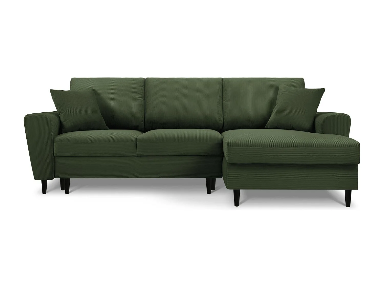 Cosmopolitan Design - Divano convertibile angolare destro con contenitore "Kyoto" 4 posti in velluto a coste verde bottiglia - 241x145x88cm