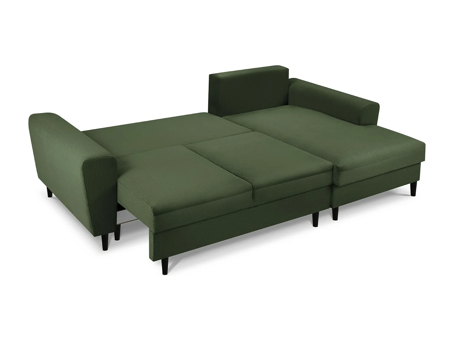 Cosmopolitan Design - Divano convertibile angolare destro con contenitore "Kyoto" 4 posti in velluto a coste verde bottiglia - 241x145x88cm