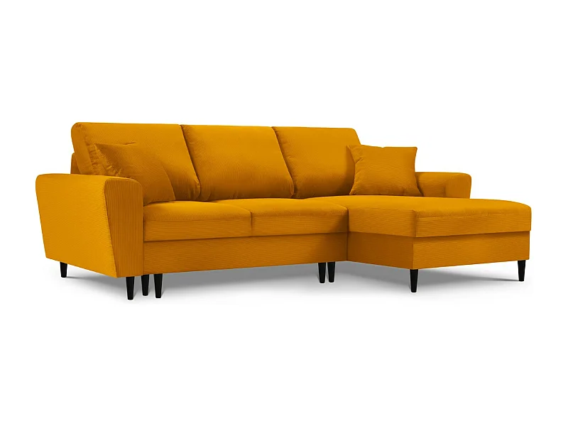 Cosmopolitan Design - 4-Sitzer ausklappbares Ecksofa rechts mit Container "Kyoto" aus Cord gelb - 241x145x88cm