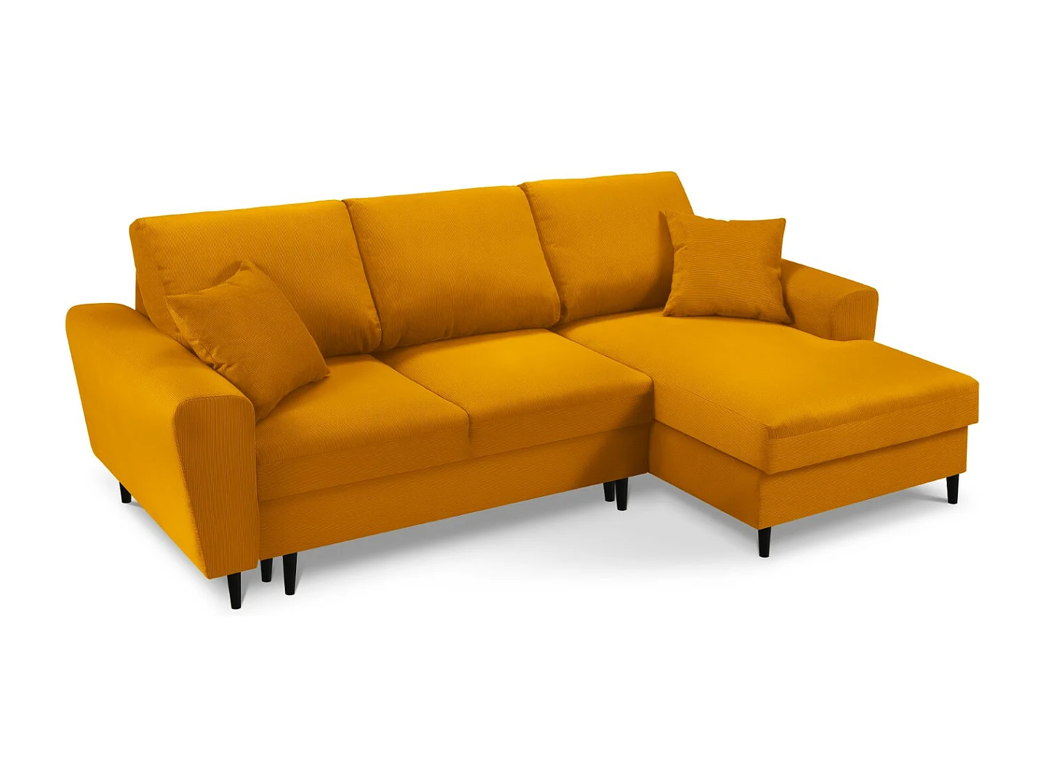 Cosmopolitan Design - Canapé d'angle droit convertible avec coffre de rangement "Kyoto" 4 places en velours côtelé jaune - 241x145x88cm