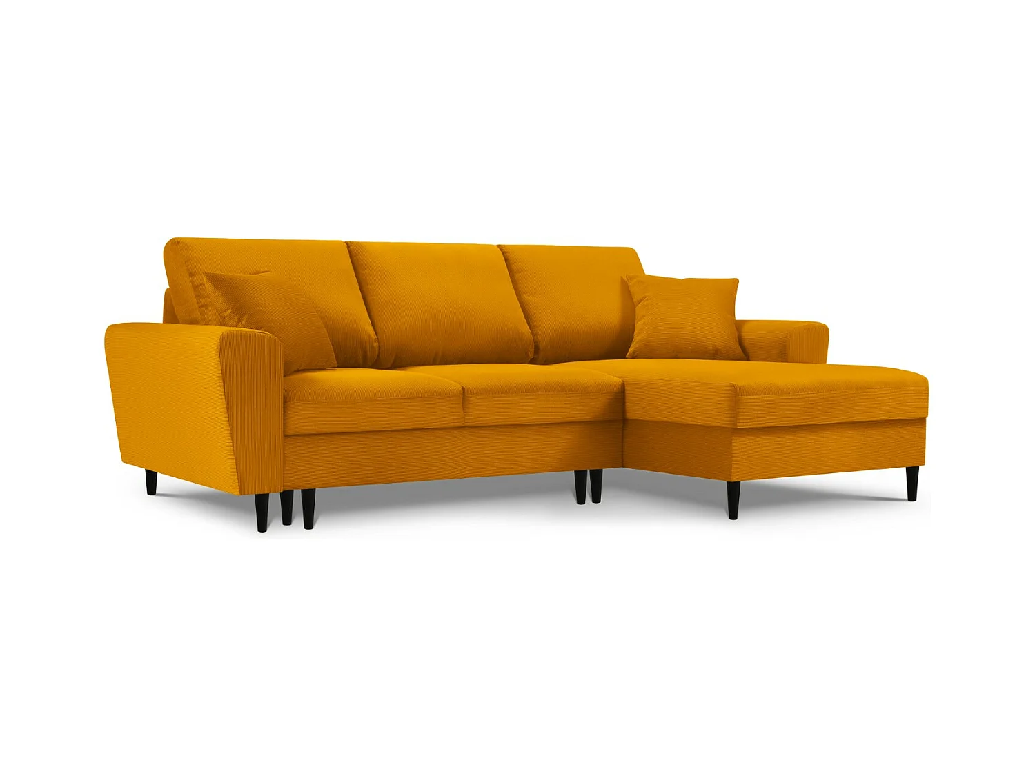 Cosmopolitan Design - Canapé d'angle droit convertible avec coffre de rangement "Kyoto" 4 places en velours côtelé jaune - 241x145x88cm
