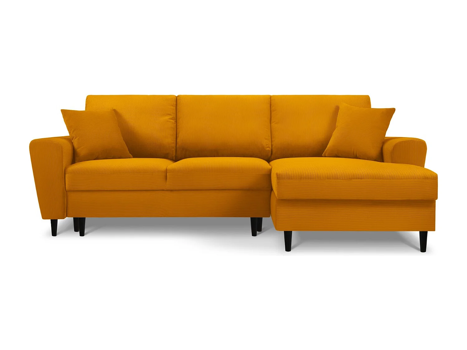 Cosmopolitan Design - Canapé d'angle droit convertible avec coffre de rangement "Kyoto" 4 places en velours côtelé jaune - 241x145x88cm