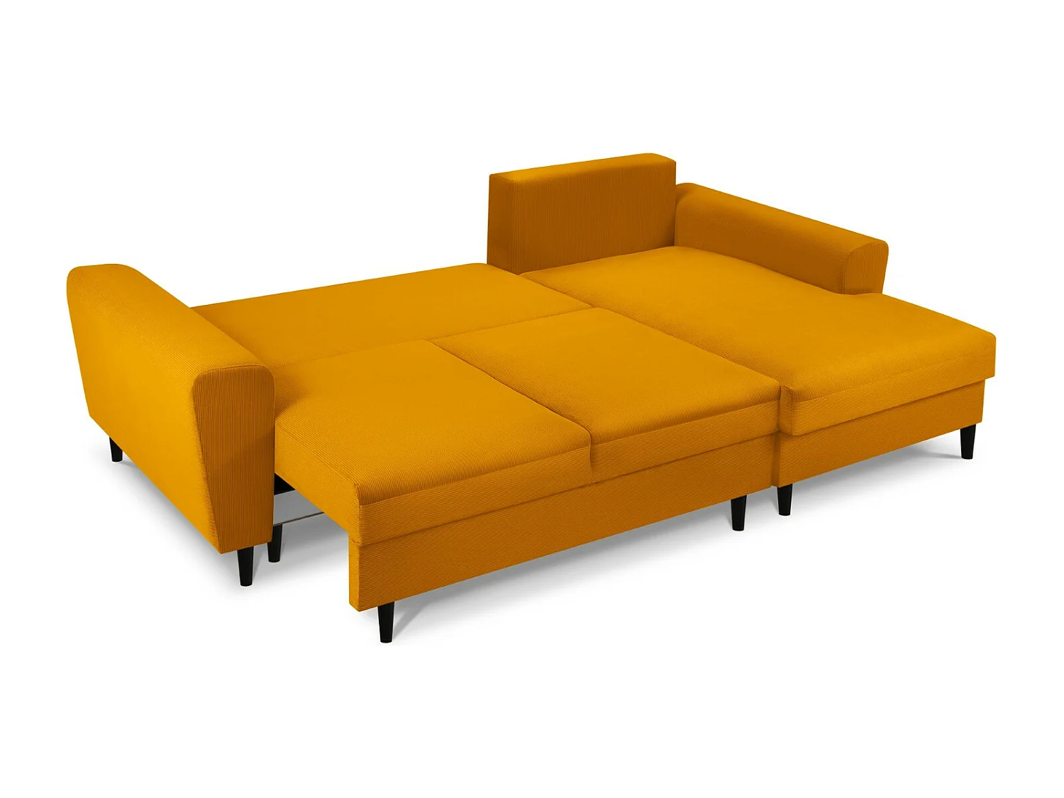 Cosmopolitan Design - Canapé d'angle droit convertible avec coffre de rangement "Kyoto" 4 places en velours côtelé jaune - 241x145x88cm