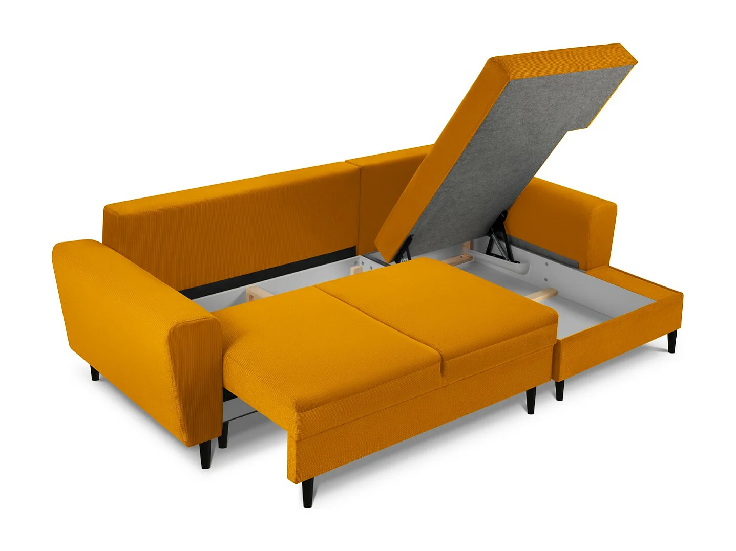 Cosmopolitan Design - Canapé d'angle droit convertible avec coffre de rangement "Kyoto" 4 places en velours côtelé jaune - 241x145x88cm