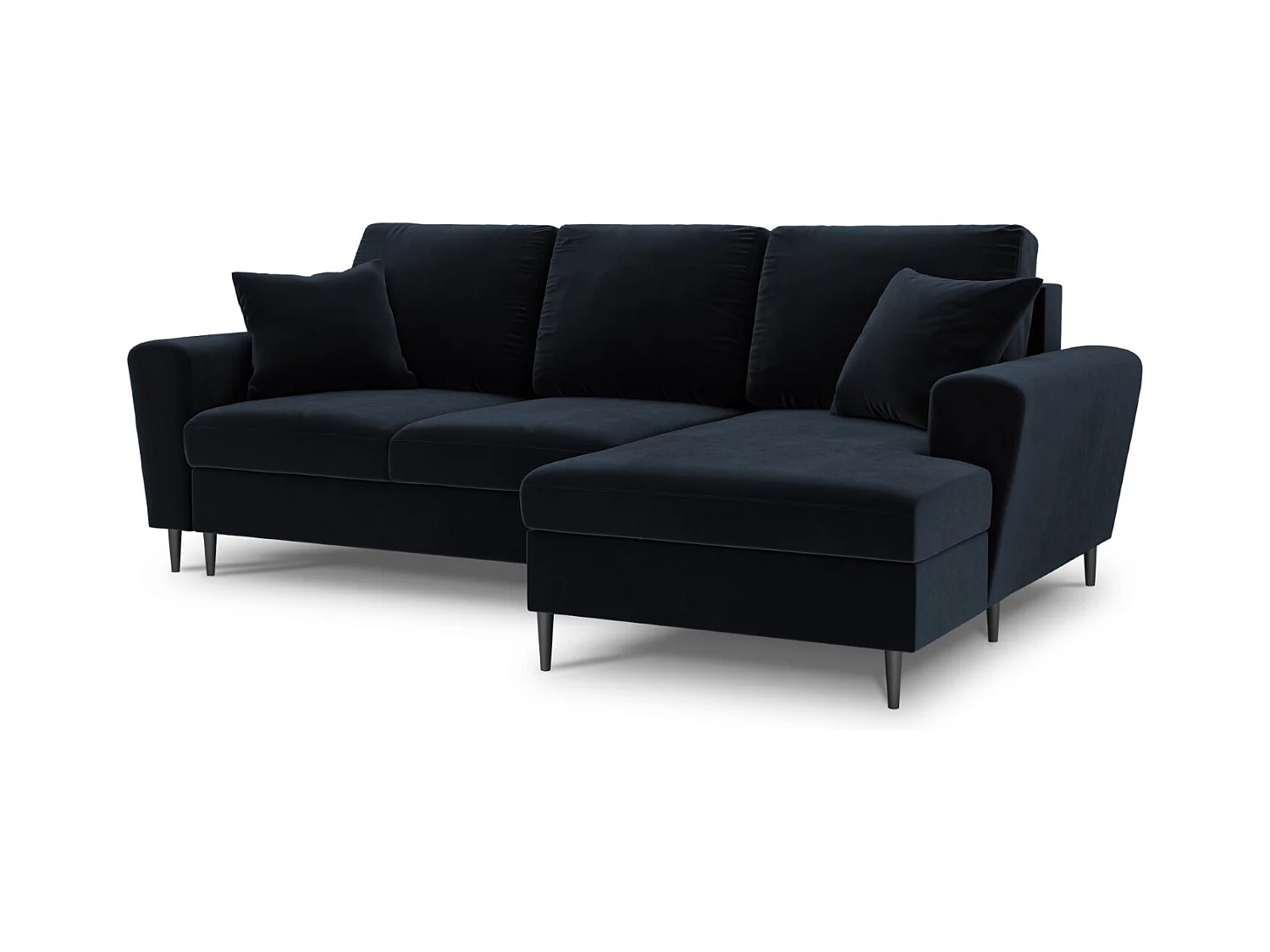Cosmopolitan Design - Converteerbare hoekbank rechts met opbergdoos "Kyoto" 4 zitplaatsen, Flueel, Donkerblauw - 241x145x88cm