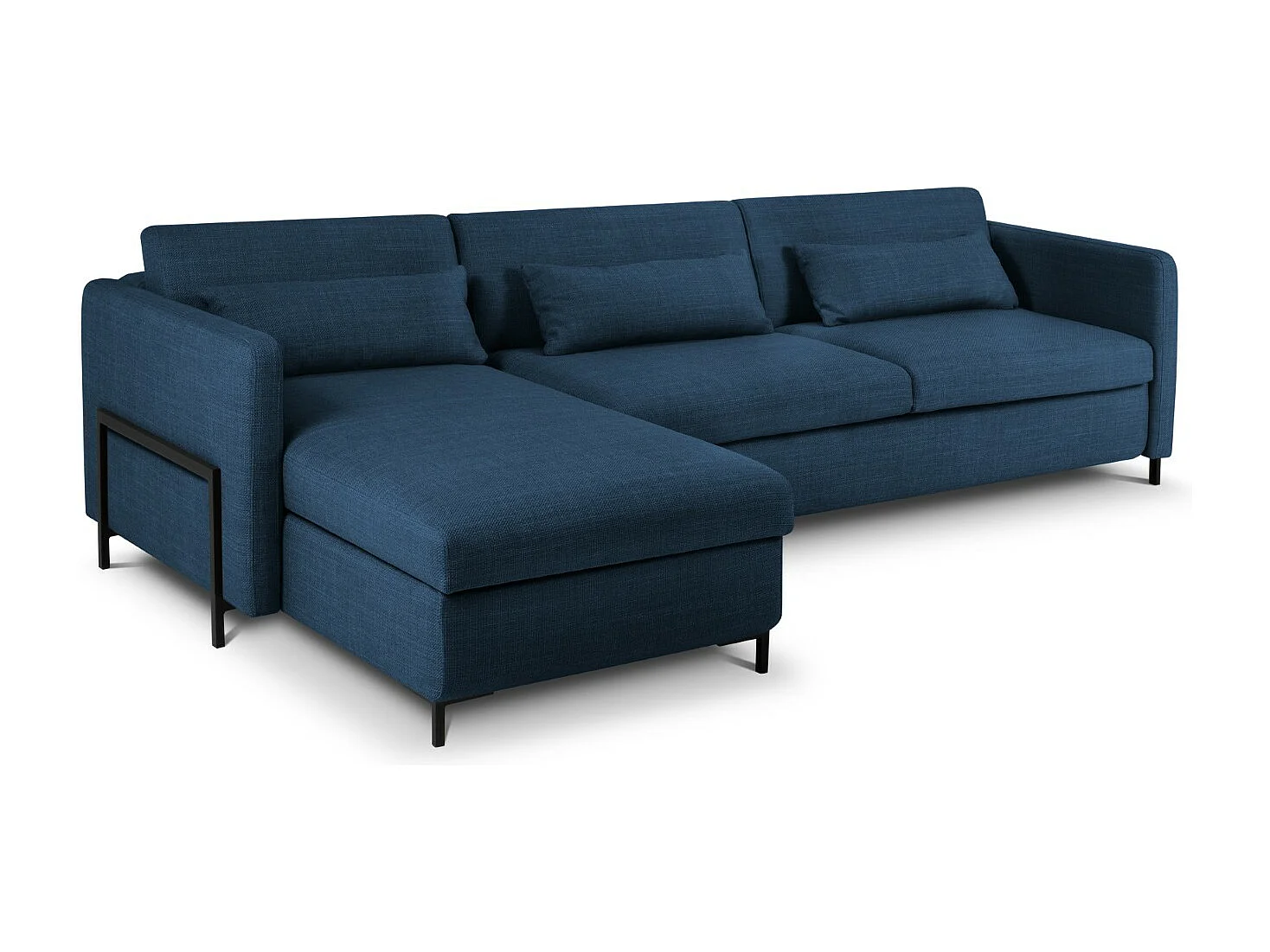 CXL by Christian Lacroix - Divano convertibile angolare sinistro con contenitore "Yanis" 5 posti in tessuto strutturato blu - 280x170x80cm