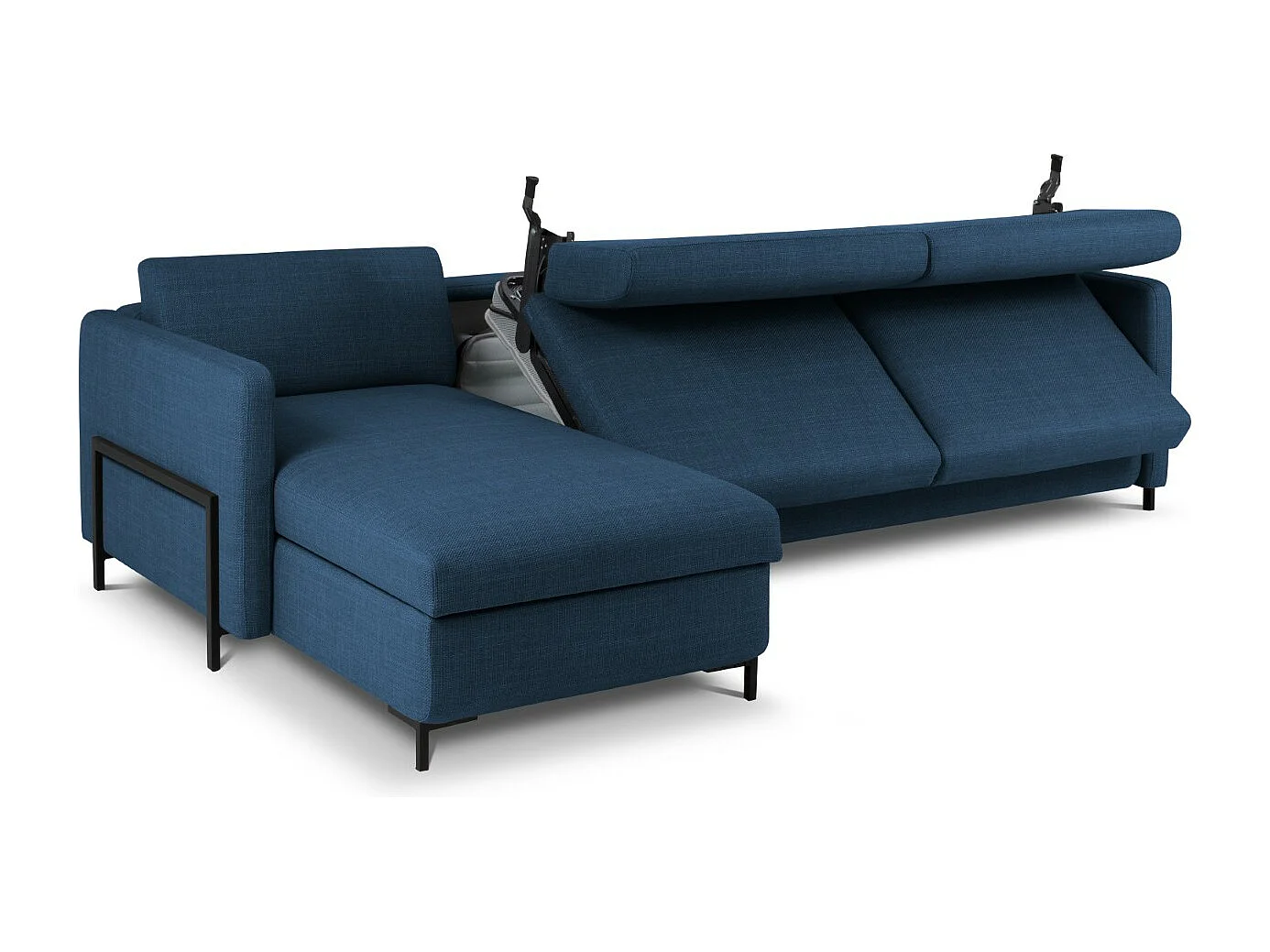 CXL by Christian Lacroix - Divano convertibile angolare sinistro con contenitore "Yanis" 5 posti in tessuto strutturato blu - 280x170x80cm