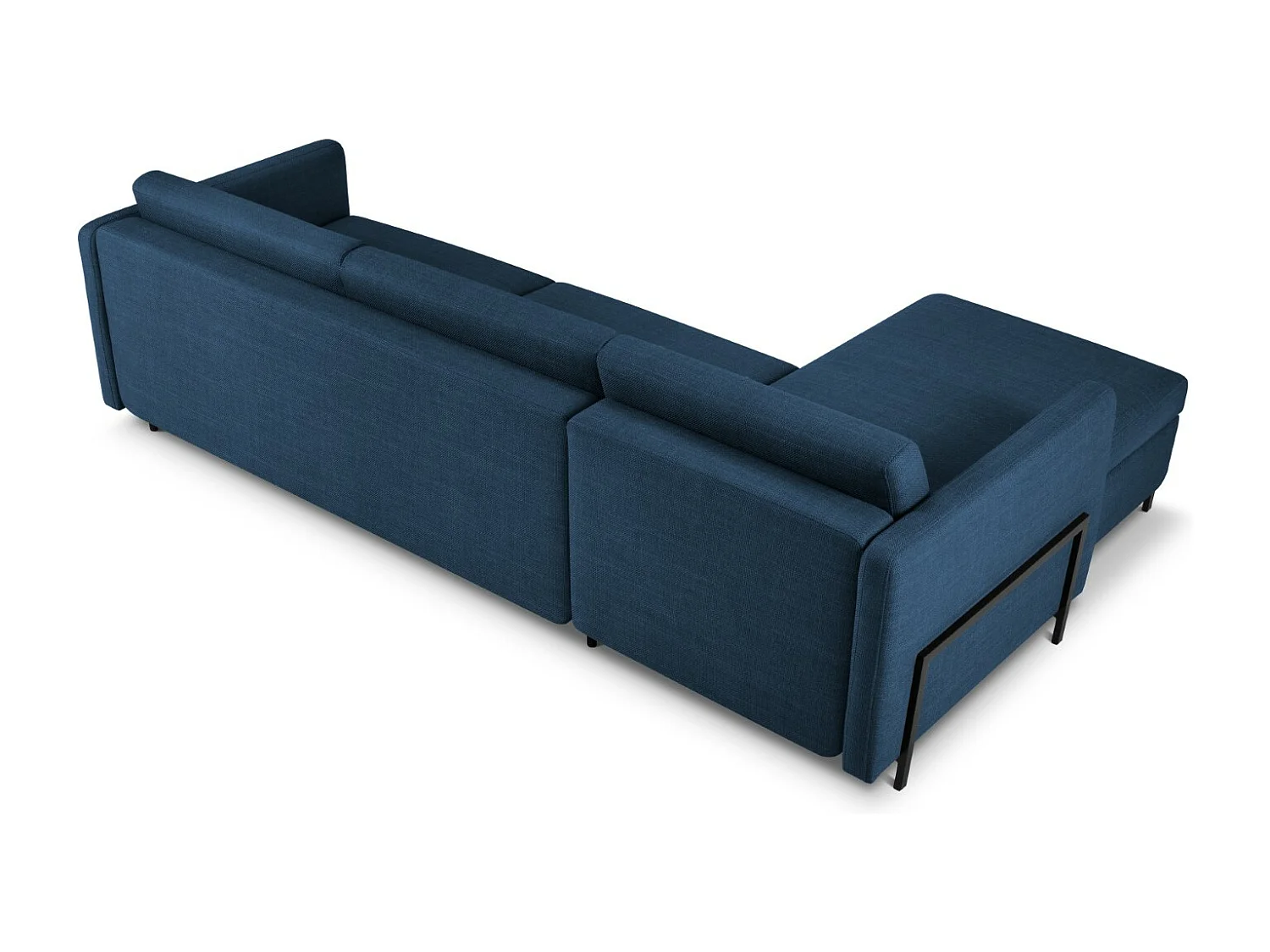 CXL by Christian Lacroix - Canapé d'angle gauche convertible avec coffre de rangement "Yanis" 5 places en tissu structurel bleu - 280x170x80cm