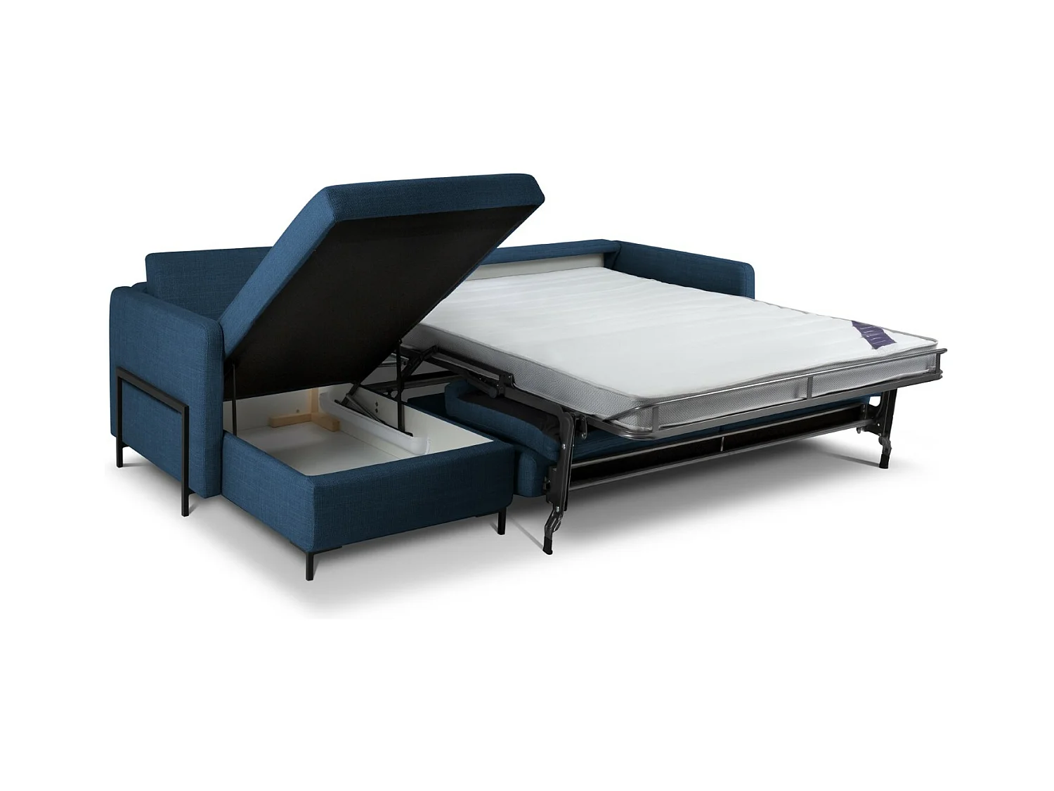 CXL by Christian Lacroix - Canapé d'angle gauche convertible avec coffre de rangement "Yanis" 5 places en tissu structurel bleu - 280x170x80cm