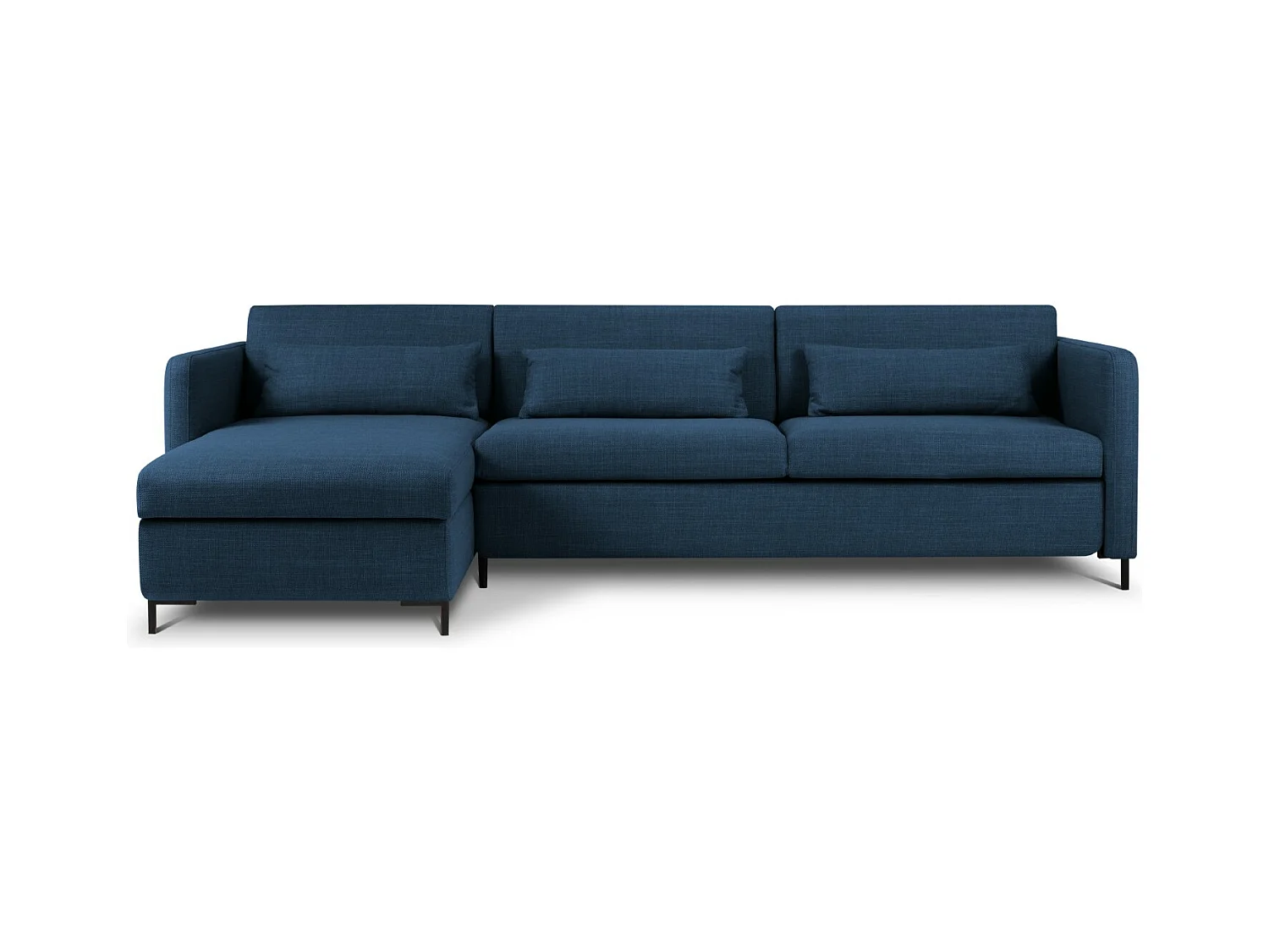 CXL by Christian Lacroix - Canapé d'angle gauche convertible avec coffre de rangement "Yanis" 5 places en tissu structurel bleu - 280x170x80cm