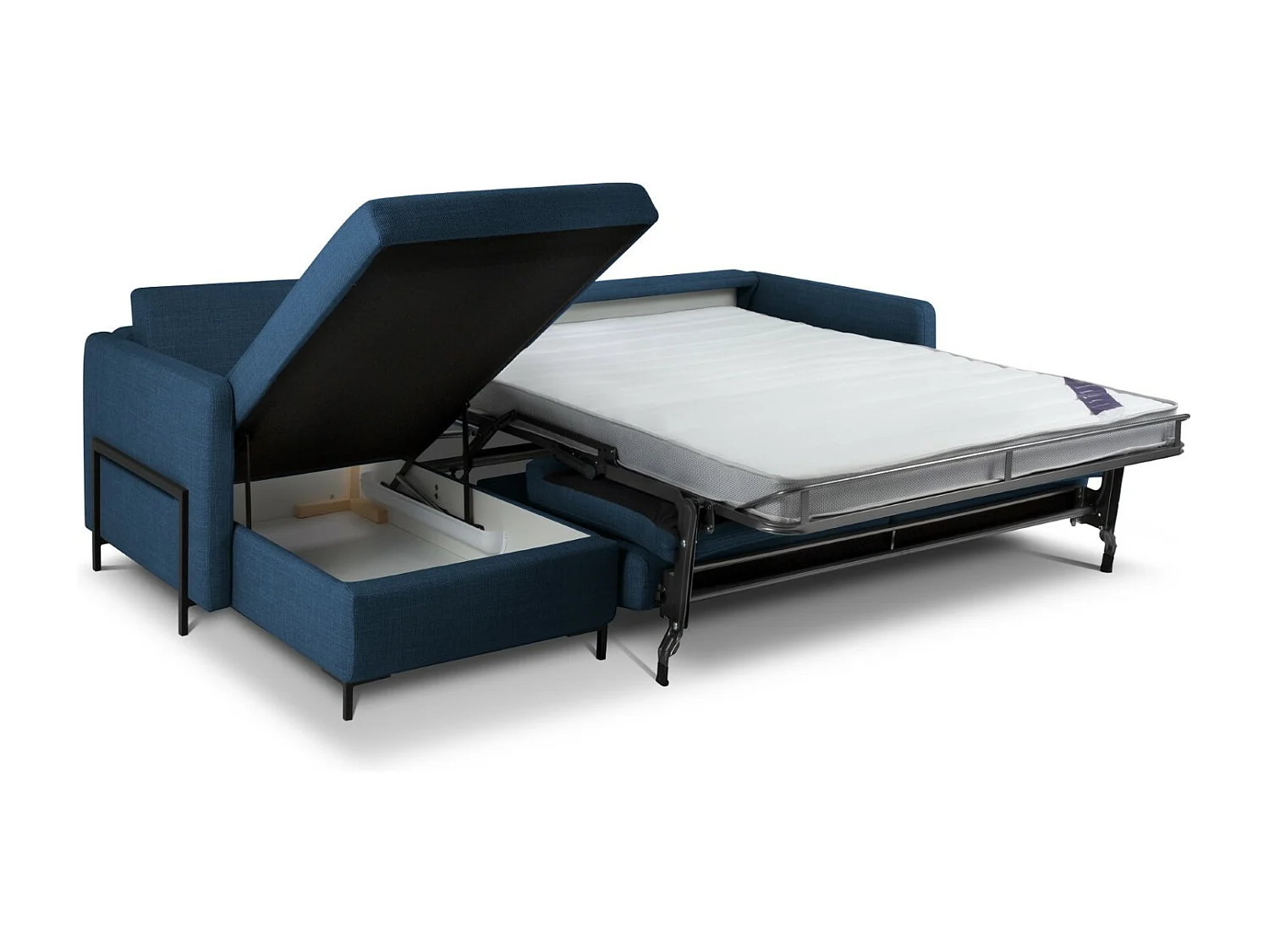 CXL by Christian Lacroix - Canapé d'angle gauche convertible avec coffre de rangement "Yanis" 5 places en tissu structurel bleu - 280x170x80cm