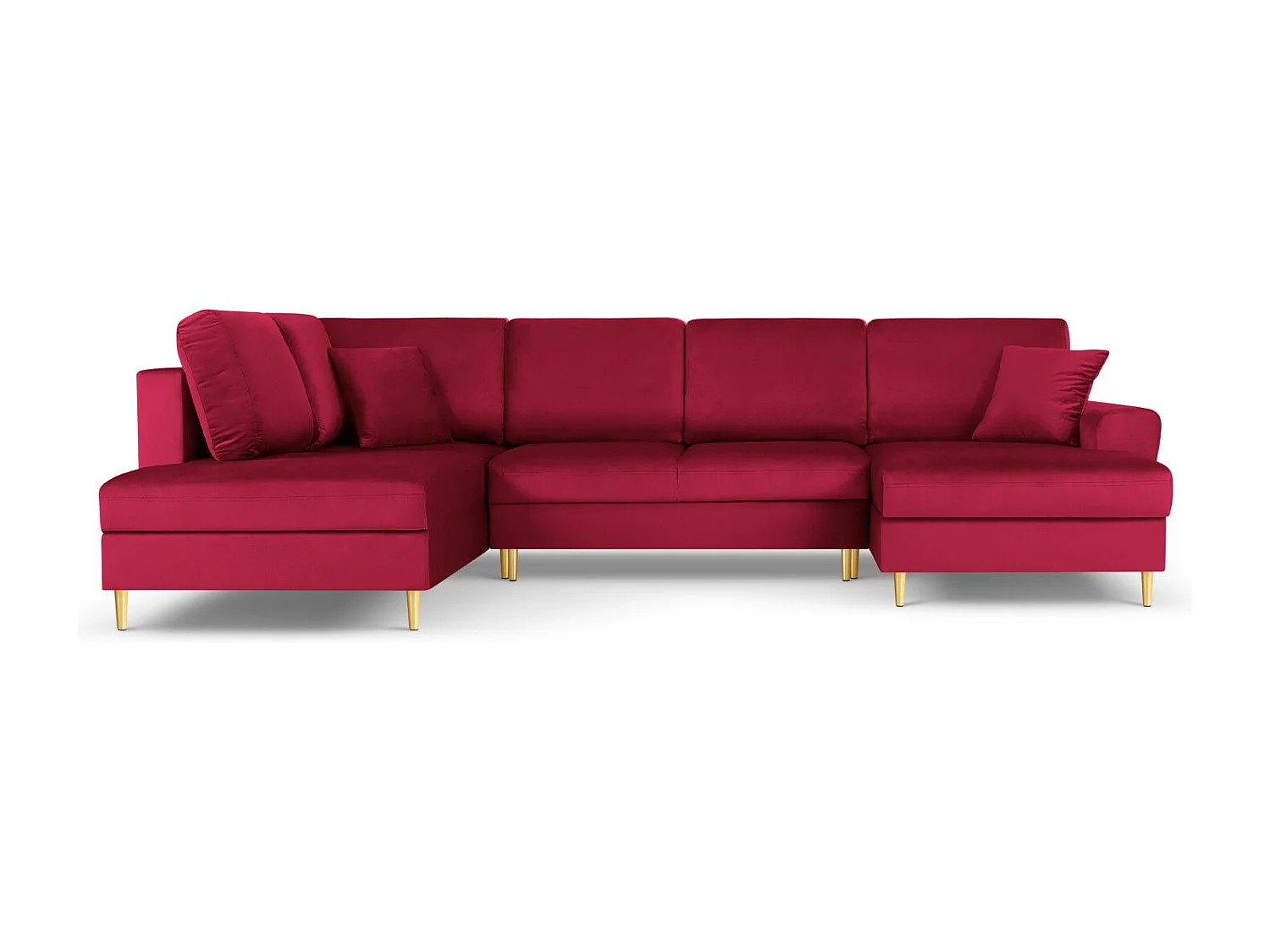 Cosmopolitan Design - 7-Sitzer ausklappbares Panoramasofa mit Bettkasten links "Kyoto" aus Samt rot - 313x194x88cm