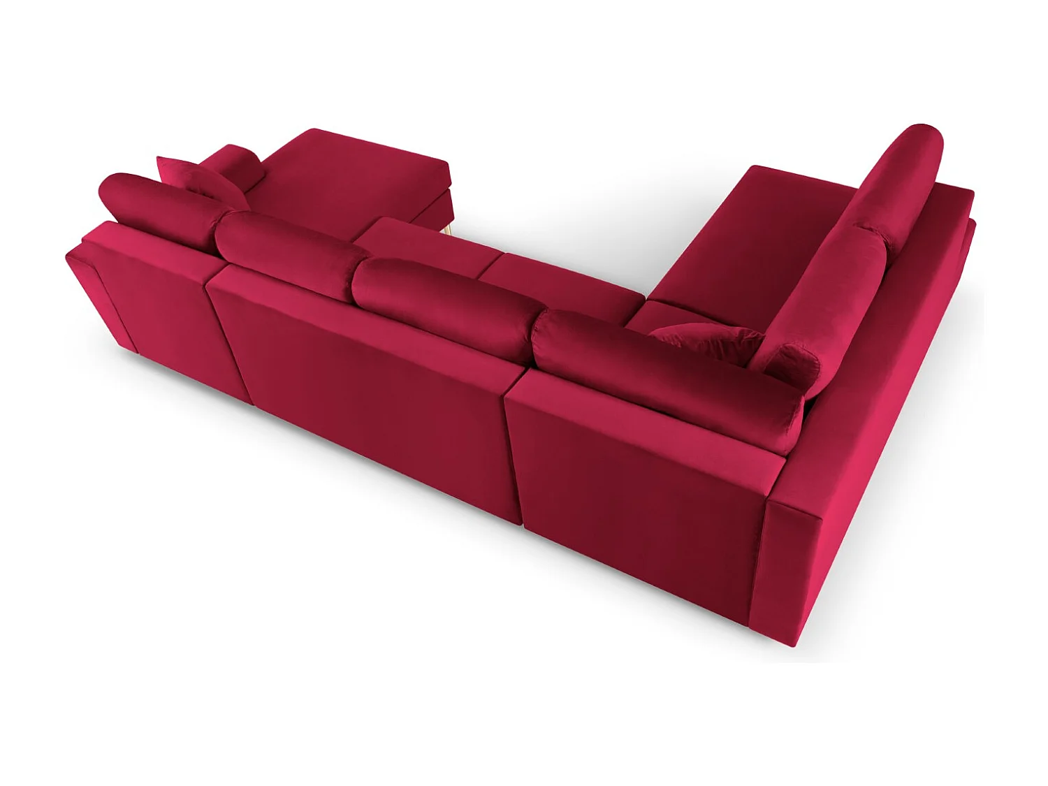 Cosmopolitan Design - Canapé gauche panoramique convertible avec coffre de rangement "Kyoto" 7 places en velours rouge - 313x194x88cm