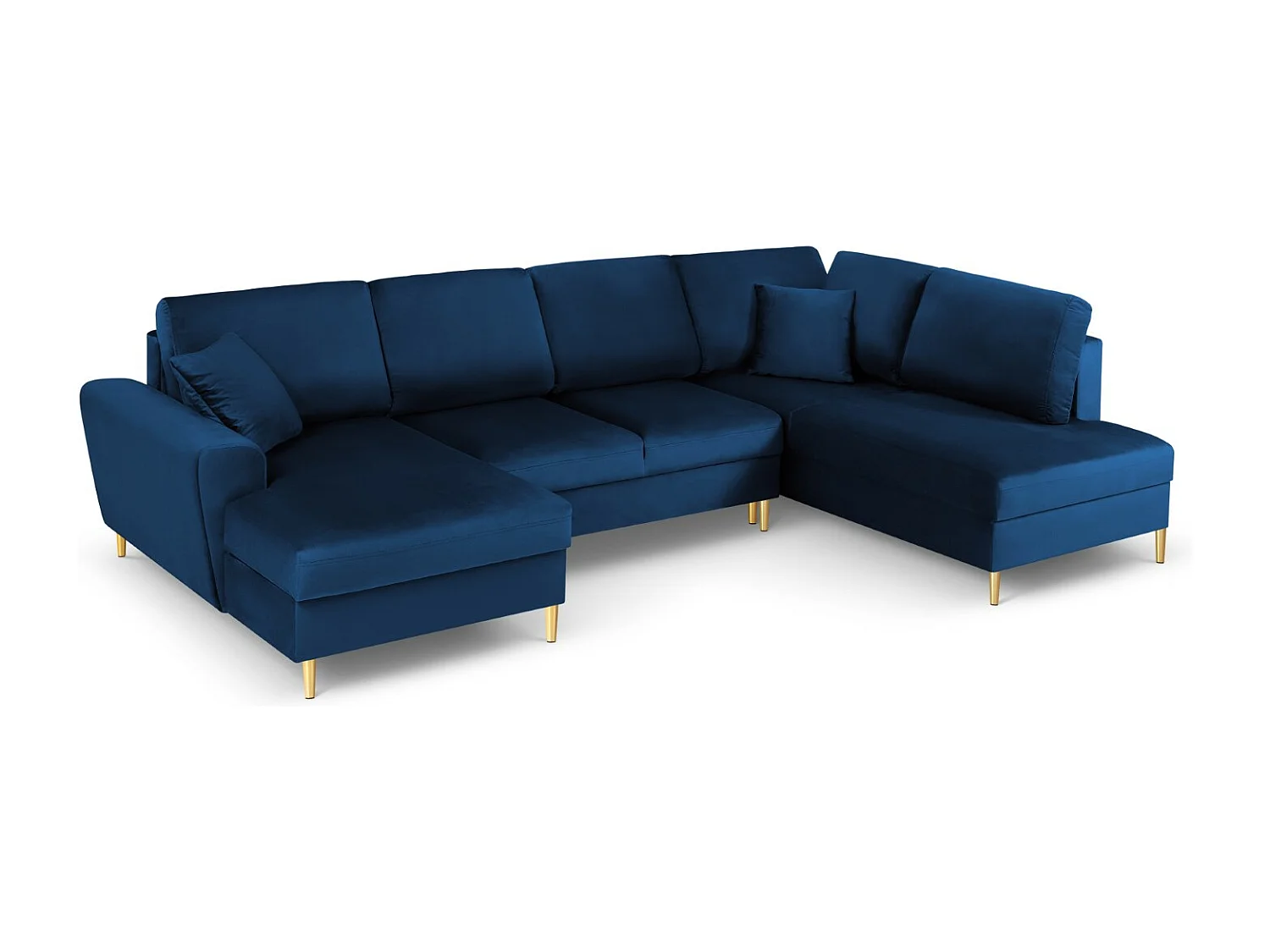 Cosmopolitan Design - Sofa panoramiczna prawa rozkładana ze schowkiem, "Kyoto" 7 miejsc welur, błękit królewski - 313x194x88cm